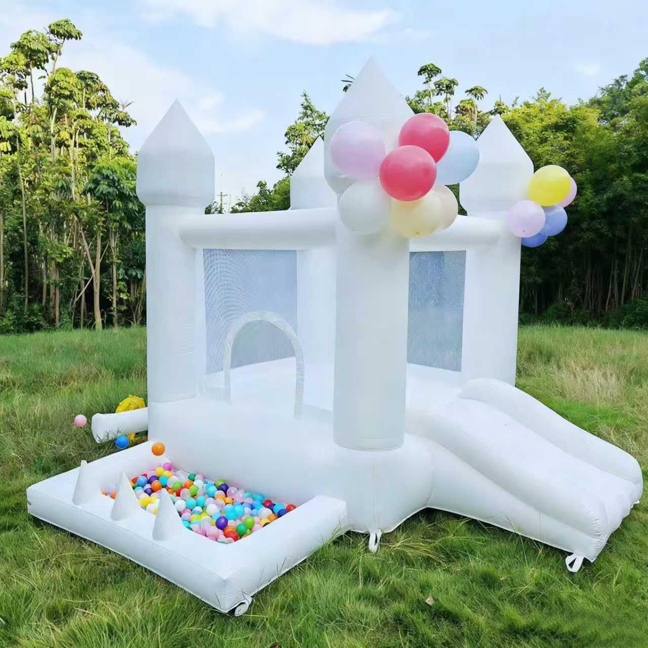 Aevumgz White Bounce House – Indoor/Outdoor Inflatable Castle with Ball Pool & Slide for Kids 3-6
