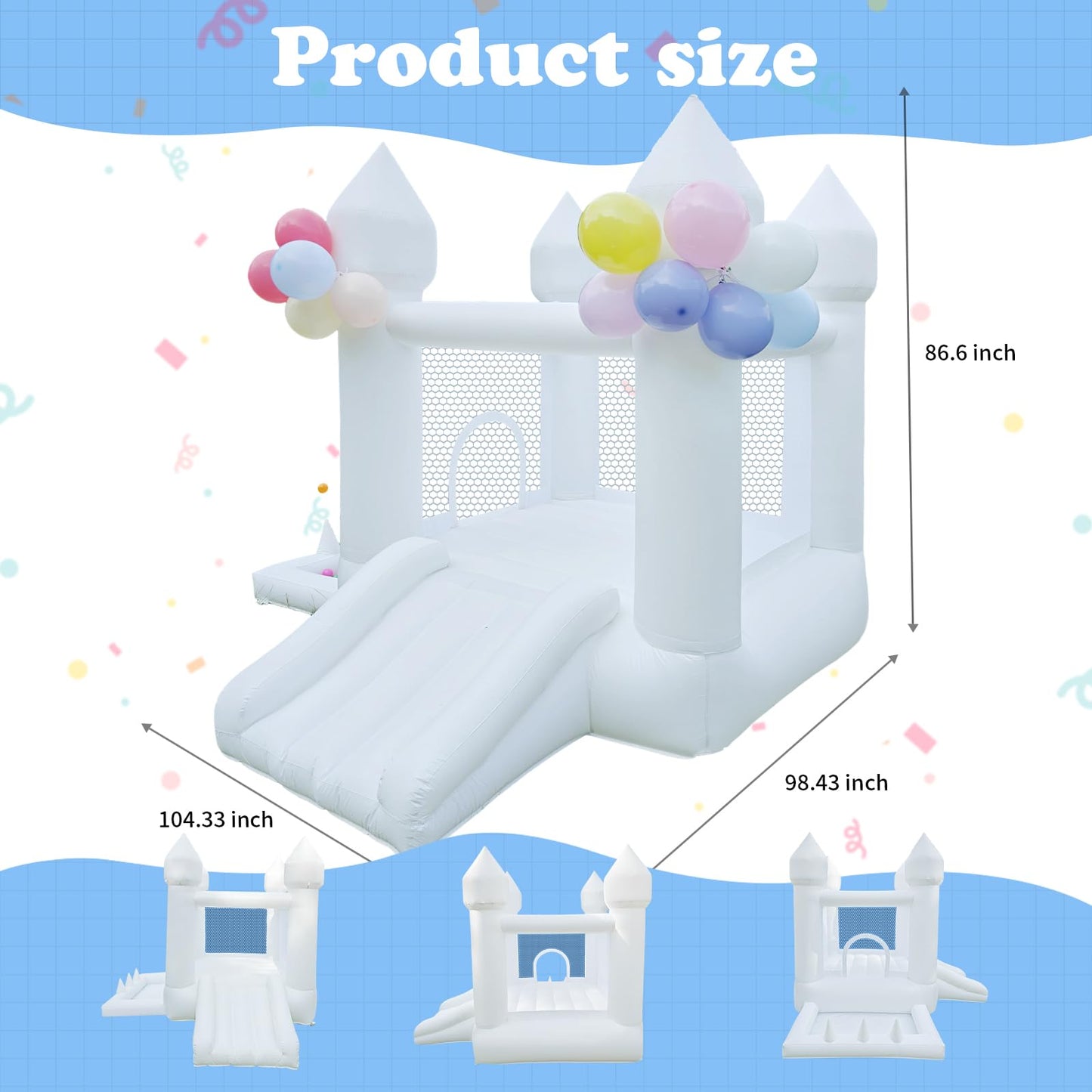 Aevumgz White Bounce House – Indoor/Outdoor Inflatable Castle with Ball Pool & Slide for Kids 3-6