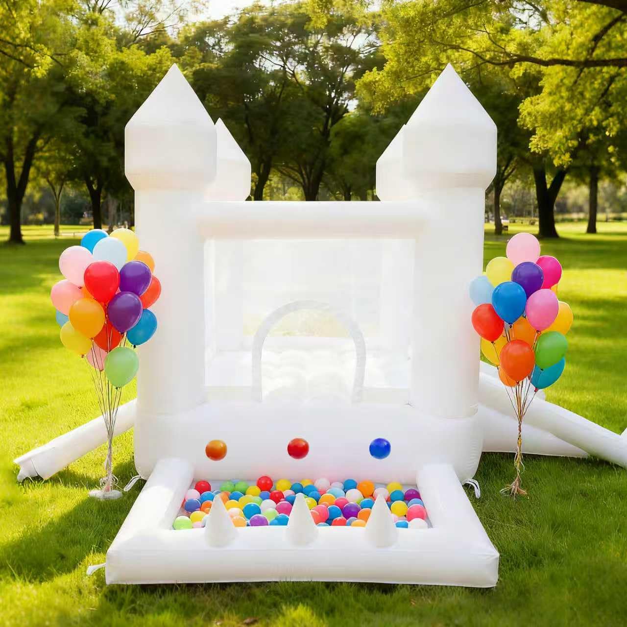 Aevumgz White Bounce House – Indoor/Outdoor Inflatable Castle with Ball Pool & Slide for Kids 3-6