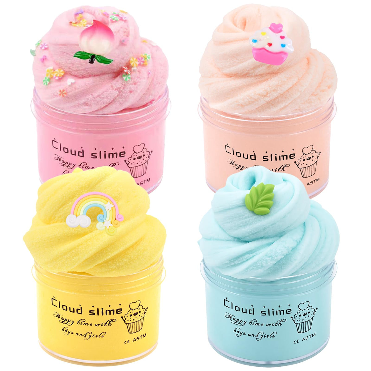 Aeyiakov Cloud Slime Kit - 4 Pack Soft, Non-Sticky Slime for Kids, Education & Gift Ideas