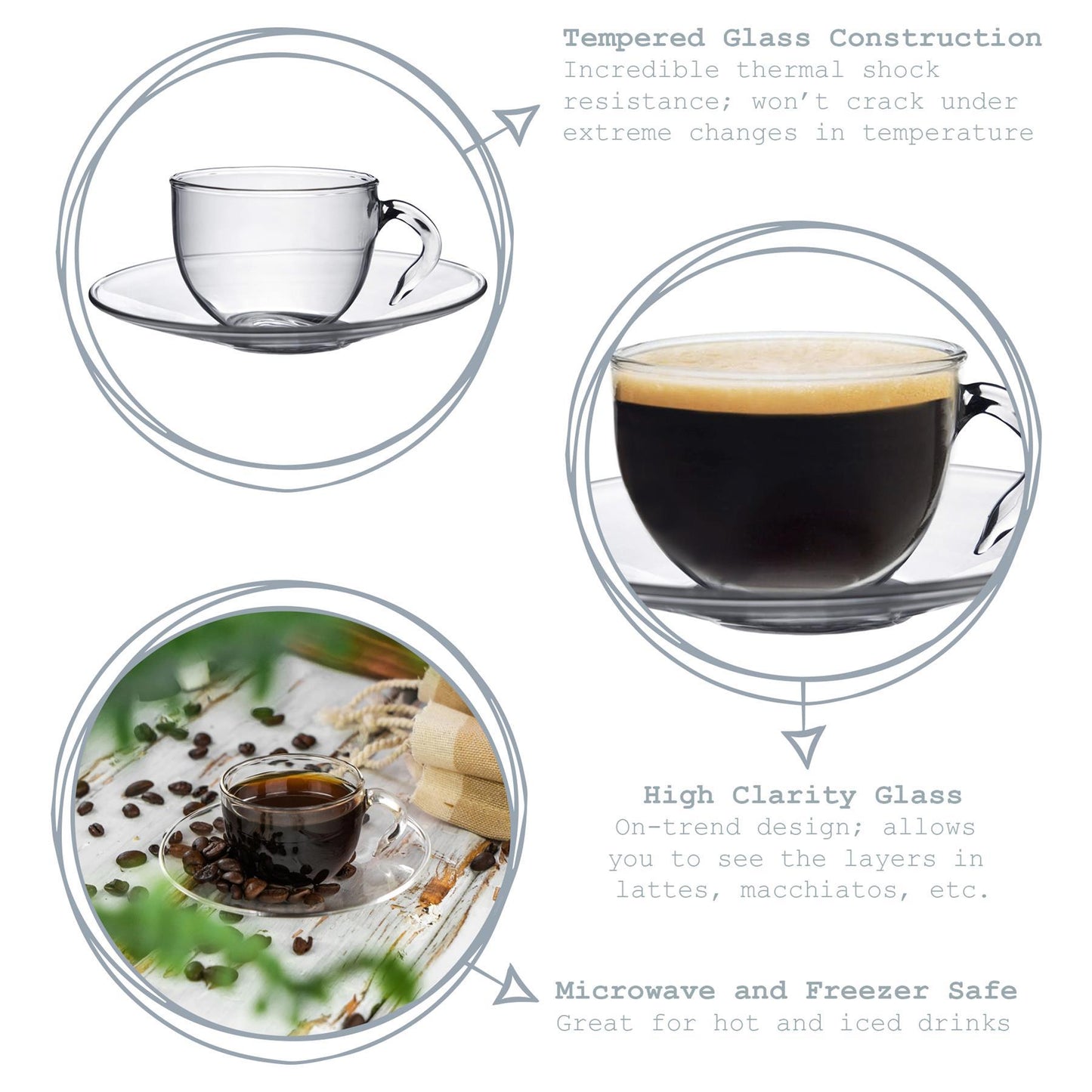 60ml Minimus Glass Espresso Cup & Saucer Set - 6 Sets