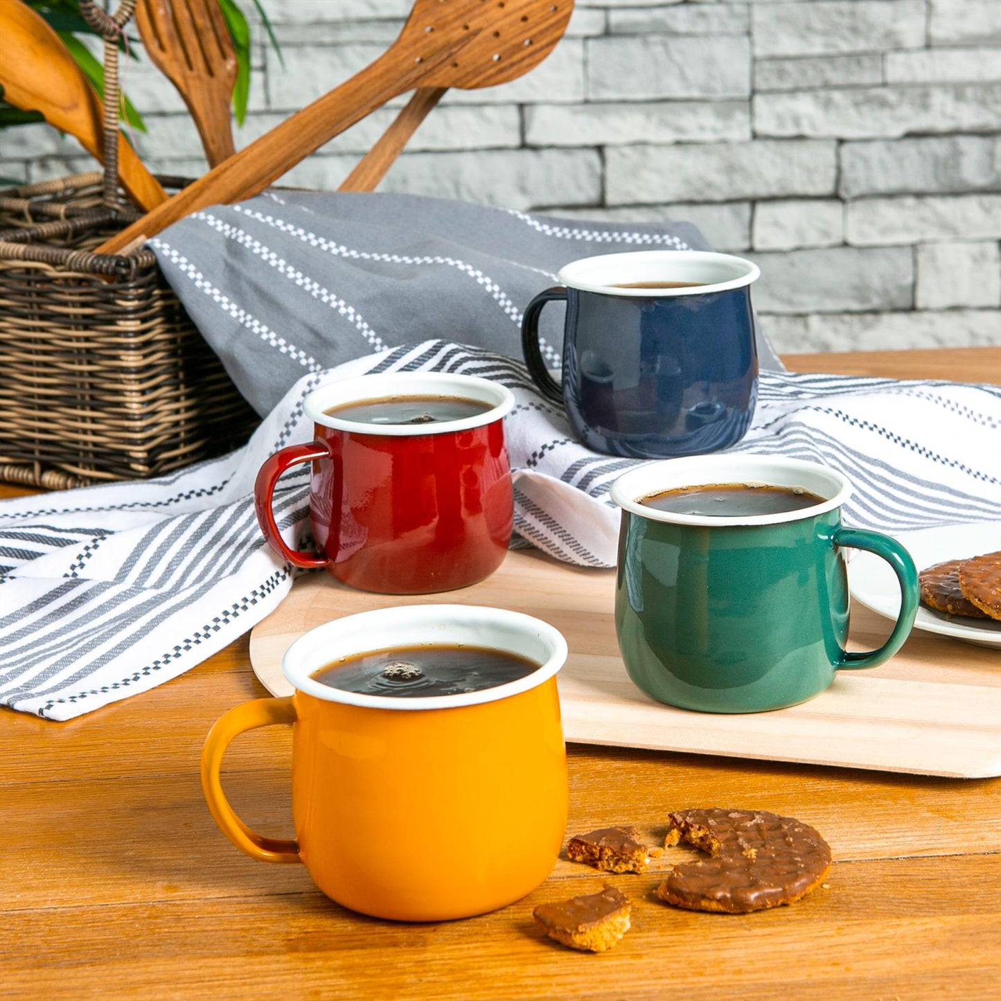 375ml Coloured Enamel Belly Mugs - 4 Colours
