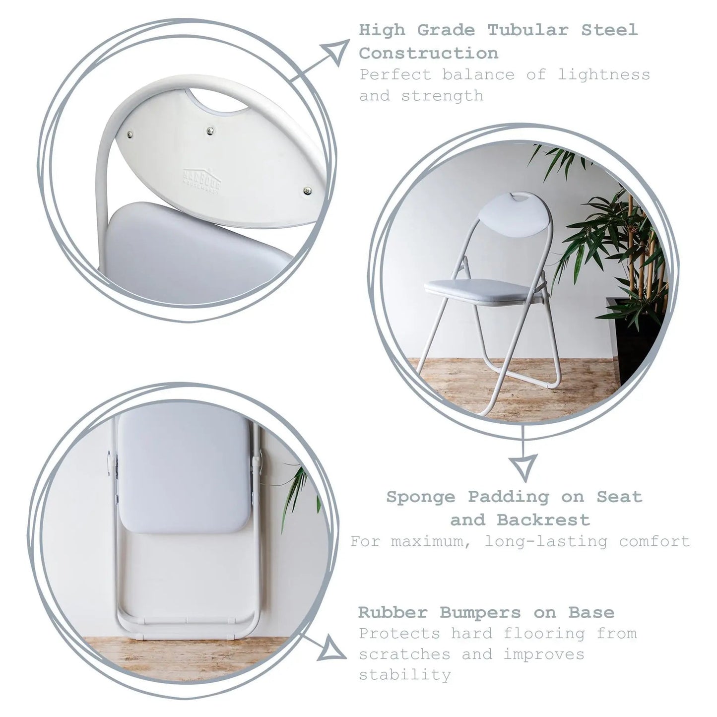 White Curved White Framed Padded Folding Chair