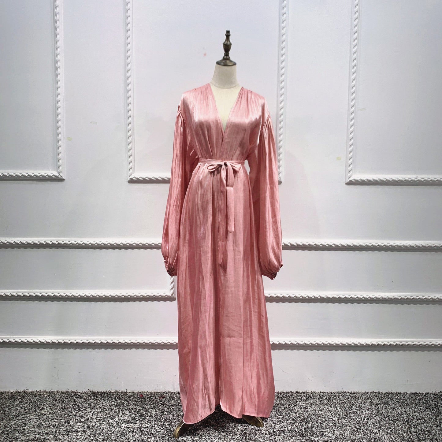 Puff Sleeve Lace-Trim Abaya Cape | Long Modest Dress