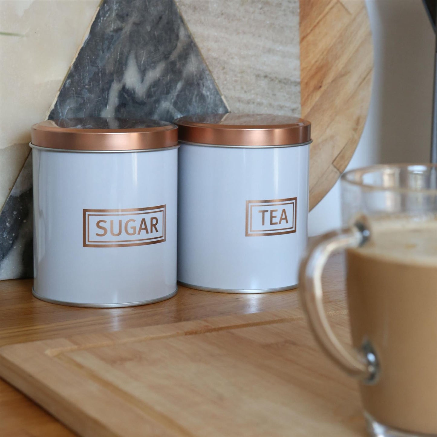 3pc Round Metal Tea Coffee Sugar Canister Set