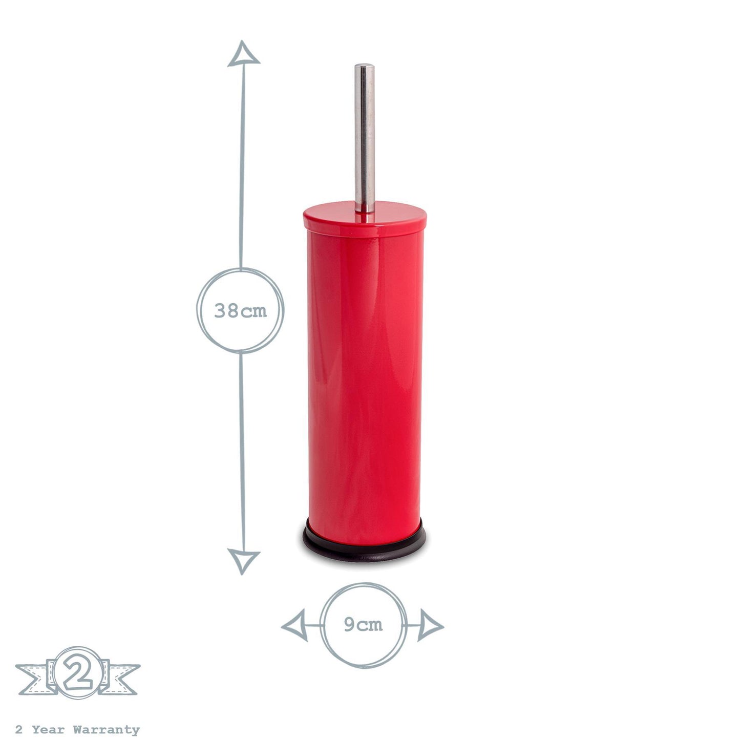 Red Round Stainless Steel Toilet Brush & Bin Set