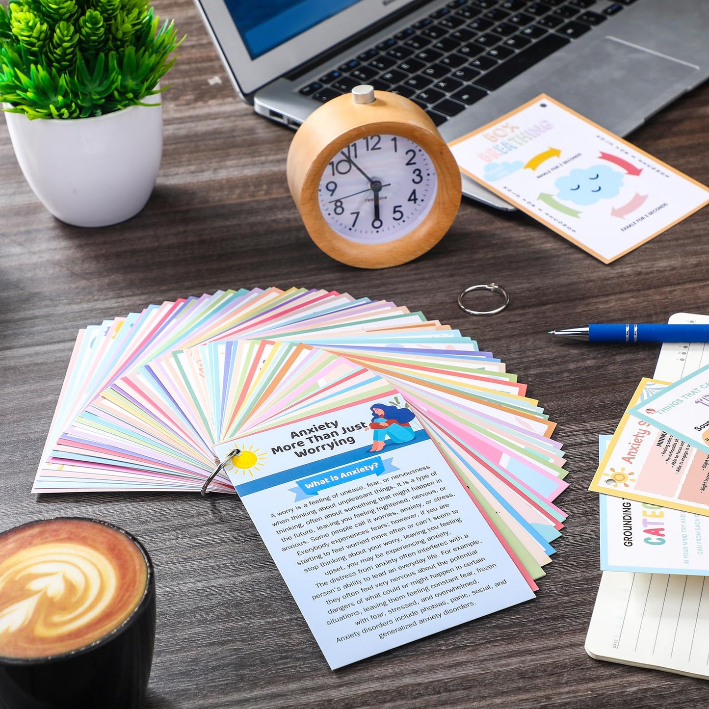 Affrolling 72 Pcs Anxiety Coping Skill Cards – Coping Strategy Flashcards with Metal Binder Rings for Family, School, and Office