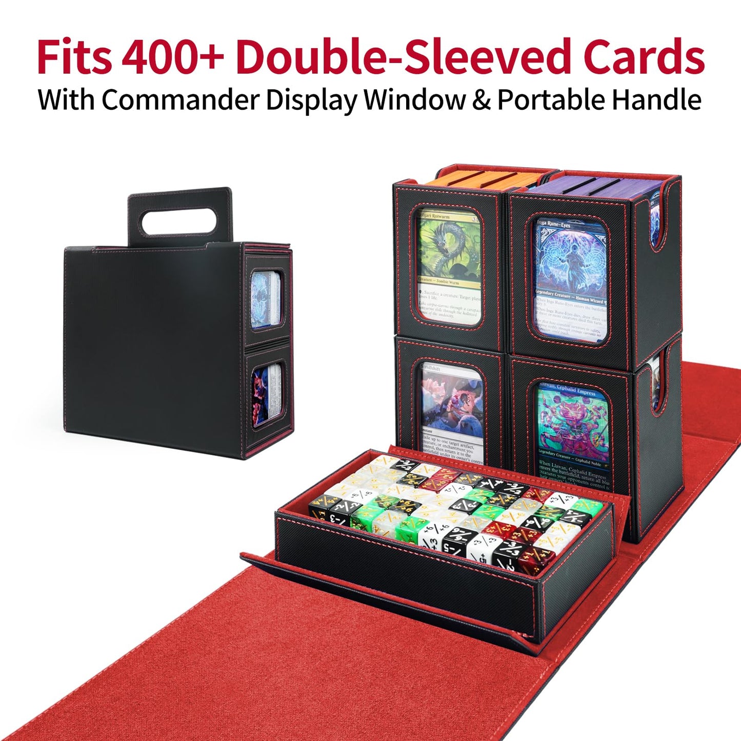 AFIING Commander Deck Box – 400+ Cards, 4 Removable Deck Cases, Display Window