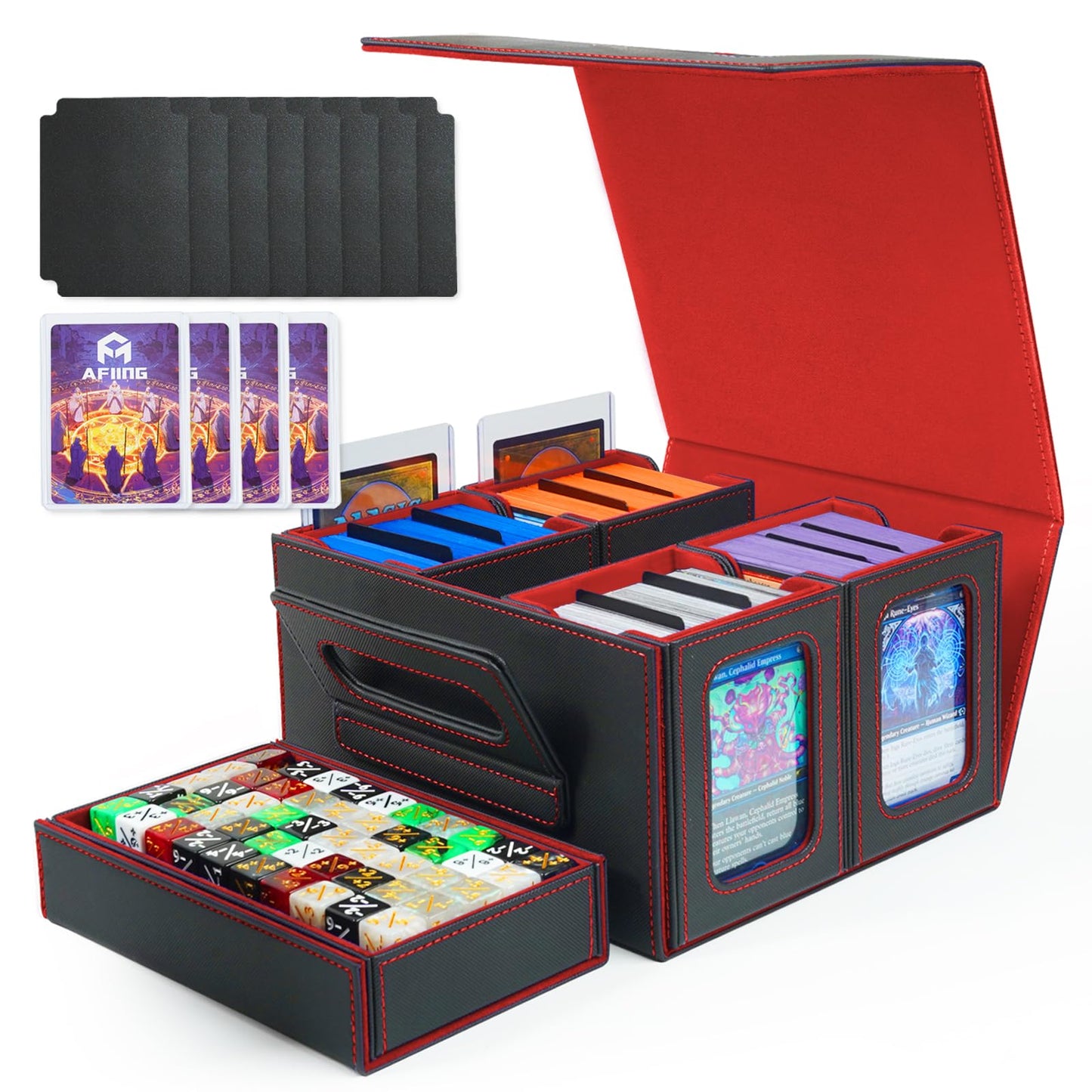 AFIING Commander Deck Box – 400+ Cards, 4 Removable Deck Cases, Display Window