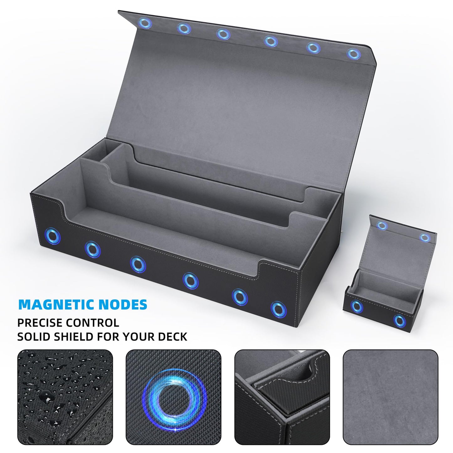 AFIING MtG Deck Box – Holds 5 Display Card Boxes, MTG Playmat & Dice Box, 10 Dividers, Card Supporter, Trading Card Storage (Black & Grey)