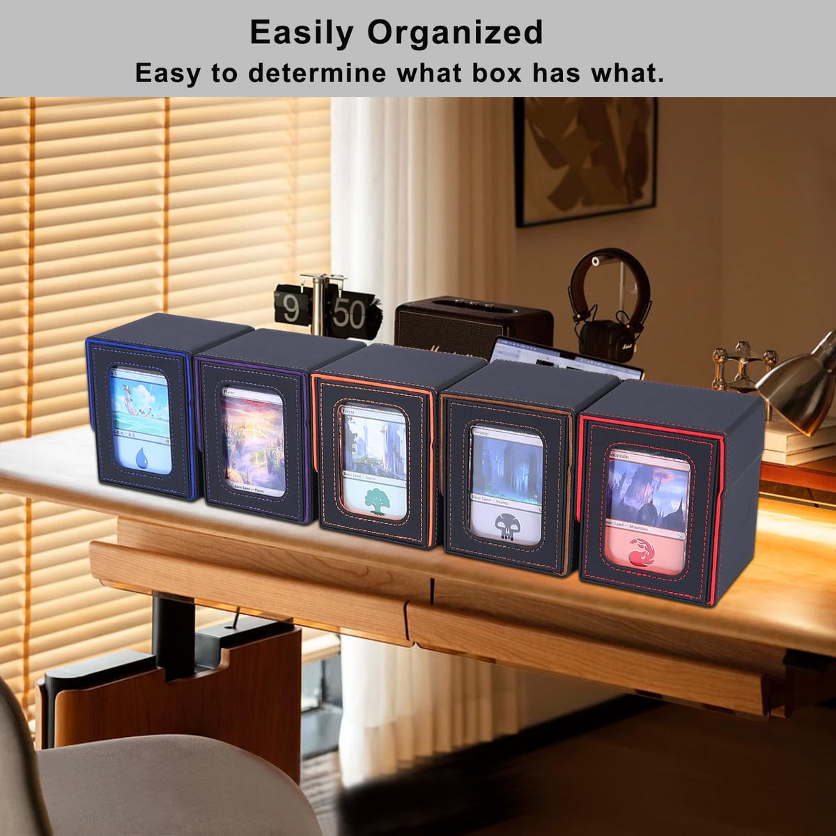 AFIING MTG Deck Box for Commander – Fits 100 Double-Sleeved Cards, 2 Dividers, Drawstring Bag, Toploader (Black/Red)