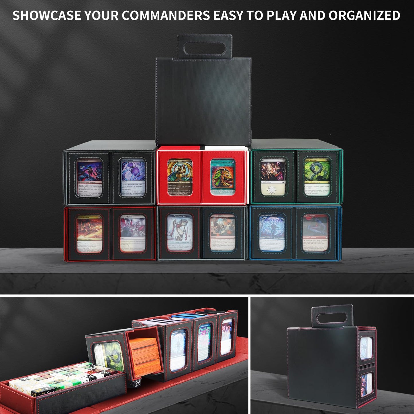 AFIING Commander Deck Box – 400+ Cards, 4 Removable Deck Cases, Display Window