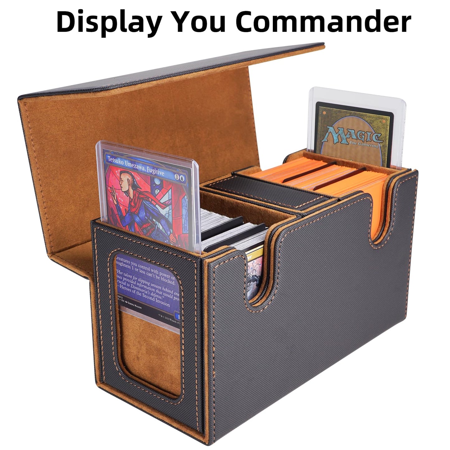 AFIING MTG Commander Deck Box – 200 Double-Sleeved Card Storage, 3-in-1 Magnetic Organizer (Black/Gold)