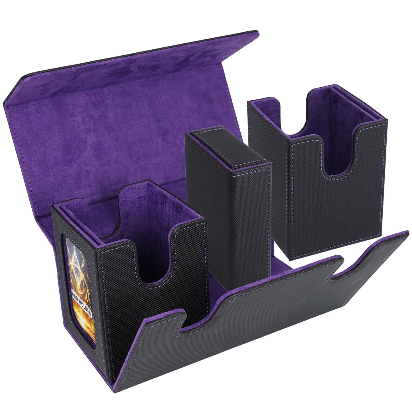 AFIING MTG Commander Deck Box – 200 Double-Sleeved Card Storage, 3-in-1 Magnetic Case Organizer (Black/Purple)