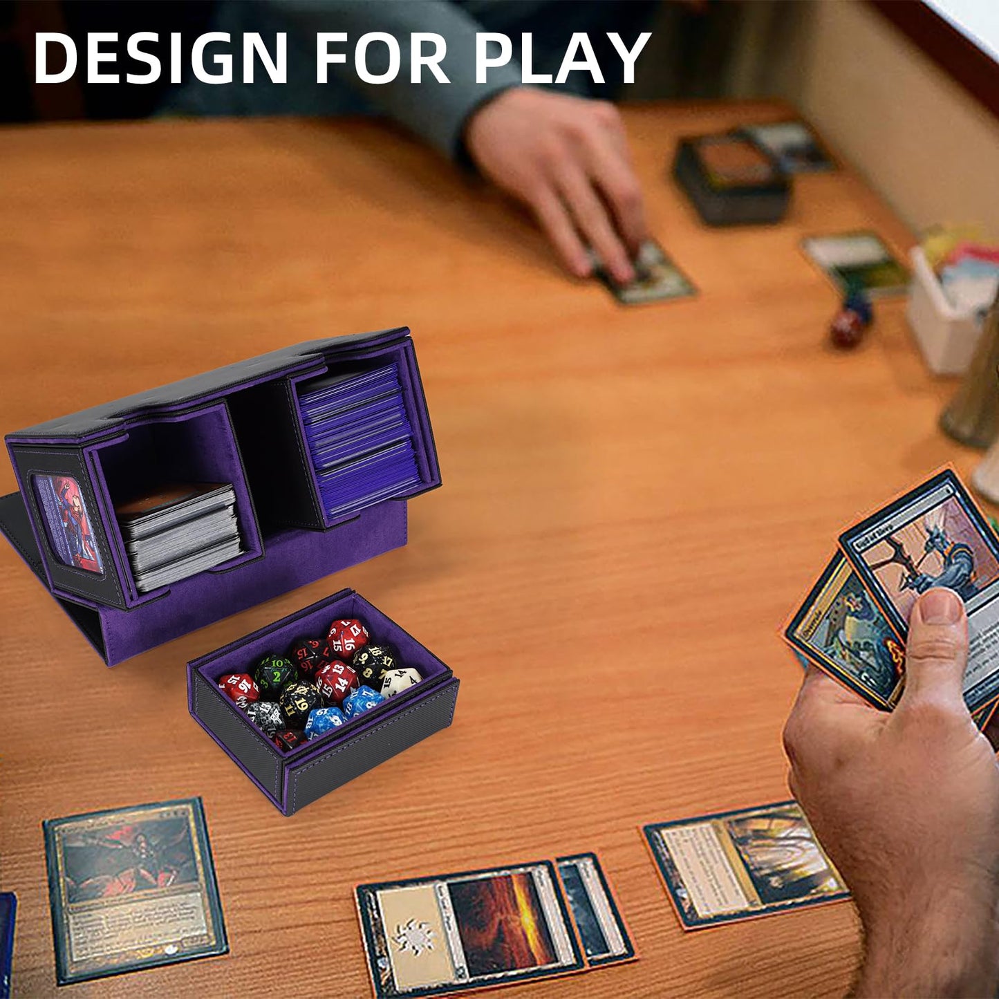 AFIING MTG Commander Deck Box – 200 Double-Sleeved Card Storage, 3-in-1 Magnetic Case Organizer (Black/Purple)