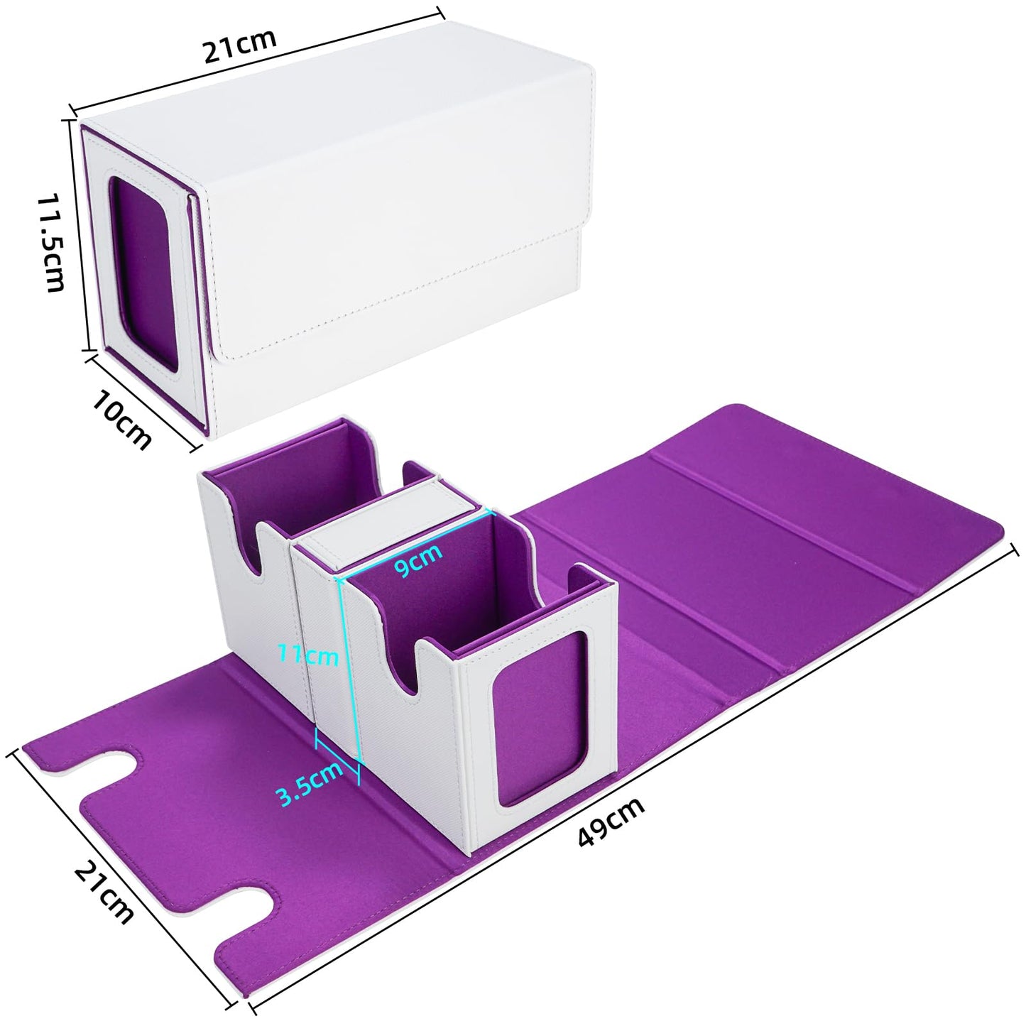 AFIING MTG Commander Card Storage Box — 200 Double-Sleeved Cards, 3-in-1 Deck Case, White/Purple