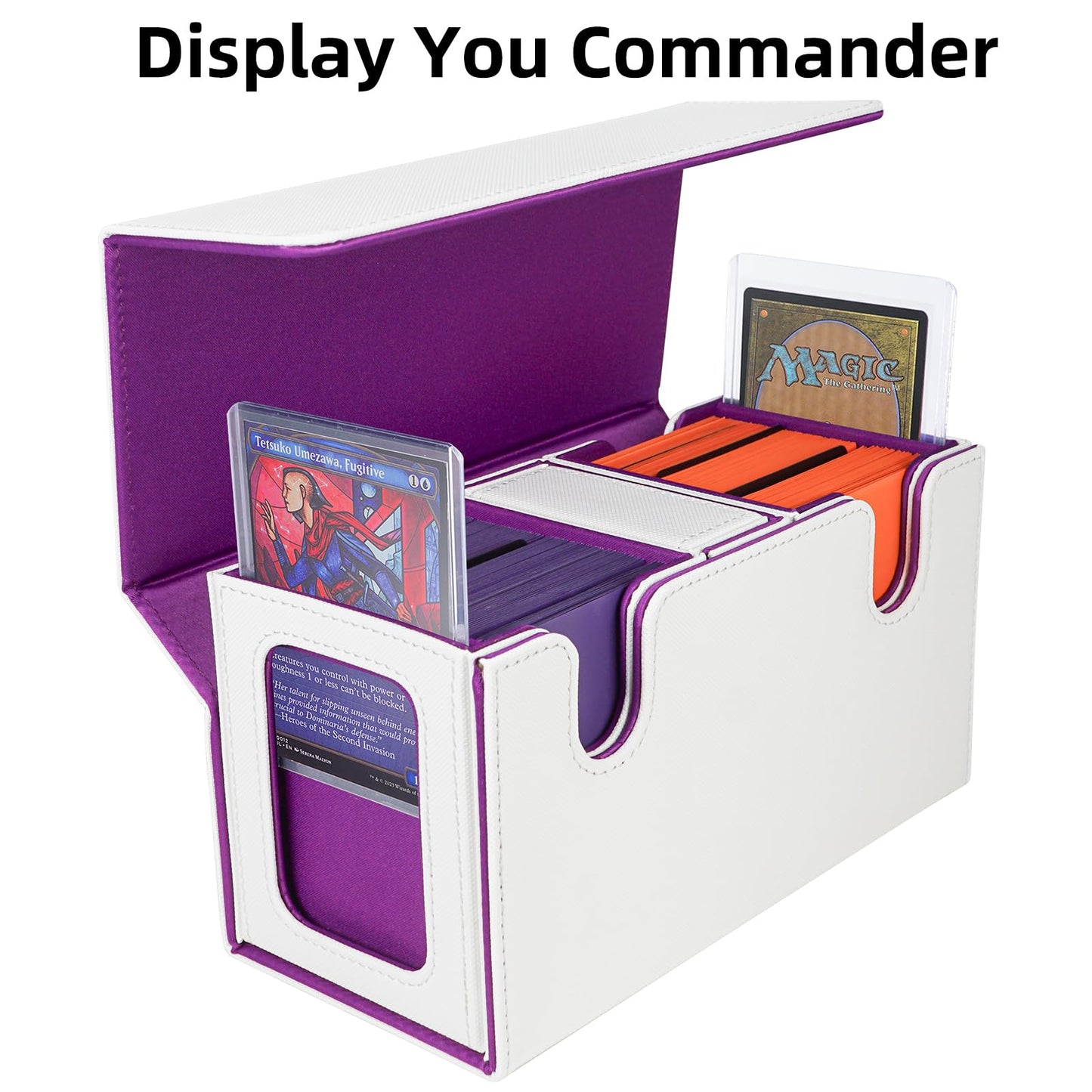AFIING MTG Commander Card Storage Box — 200 Double-Sleeved Cards, 3-in-1 Deck Case, White/Purple