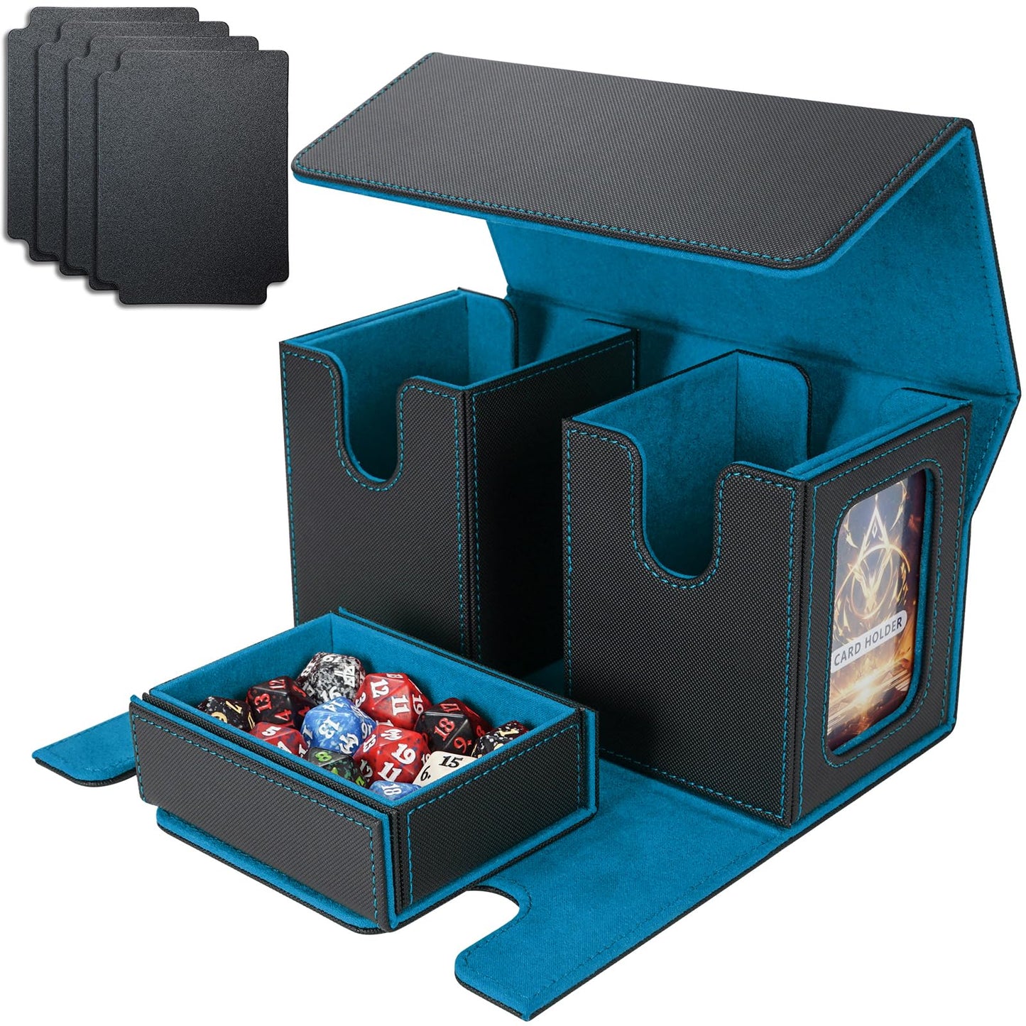 AFIING MTG Commander Card Storage Box – Fits 200 Double-Sleeved Cards, 3-in-1 Deck Case, 2 Toploaders