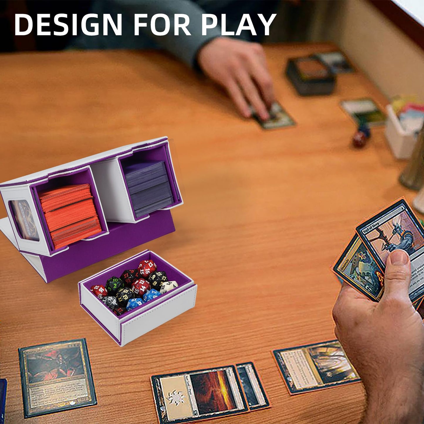AFIING MTG Commander Card Storage Box — 200 Double-Sleeved Cards, 3-in-1 Deck Case, White/Purple