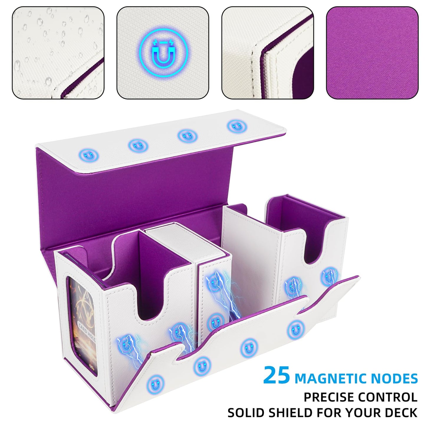 AFIING MTG Commander Card Storage Box — 200 Double-Sleeved Cards, 3-in-1 Deck Case, White/Purple