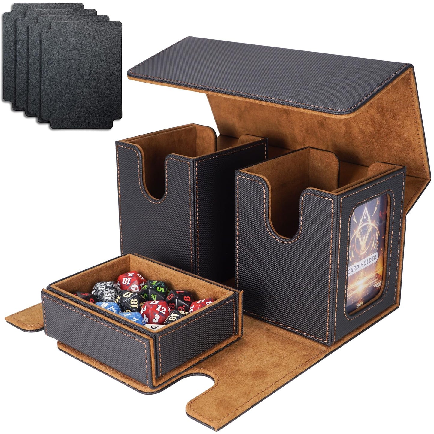 AFIING MTG Commander Deck Box – 200 Double-Sleeved Card Storage, 3-in-1 Magnetic Organizer (Black/Gold)
