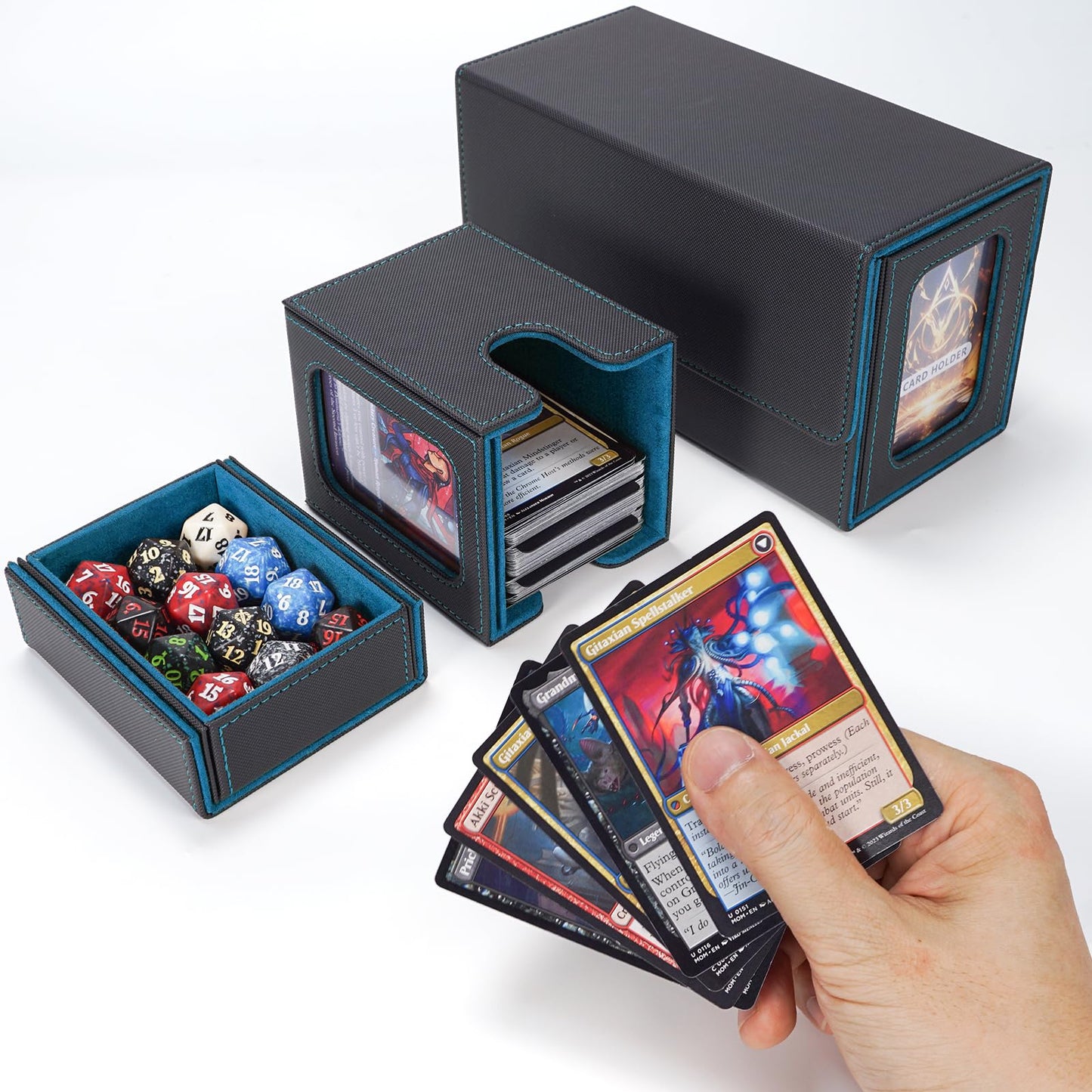 AFIING MTG Commander Card Storage Box – Fits 200 Double-Sleeved Cards, 3-in-1 Deck Case, 2 Toploaders