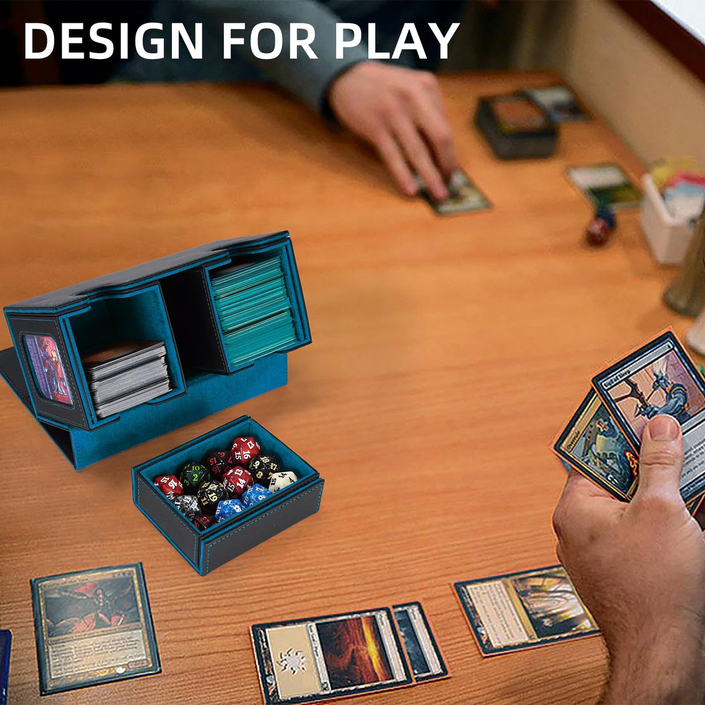 AFIING MTG Commander Card Storage Box – Fits 200 Double-Sleeved Cards, 3-in-1 Deck Case, 2 Toploaders