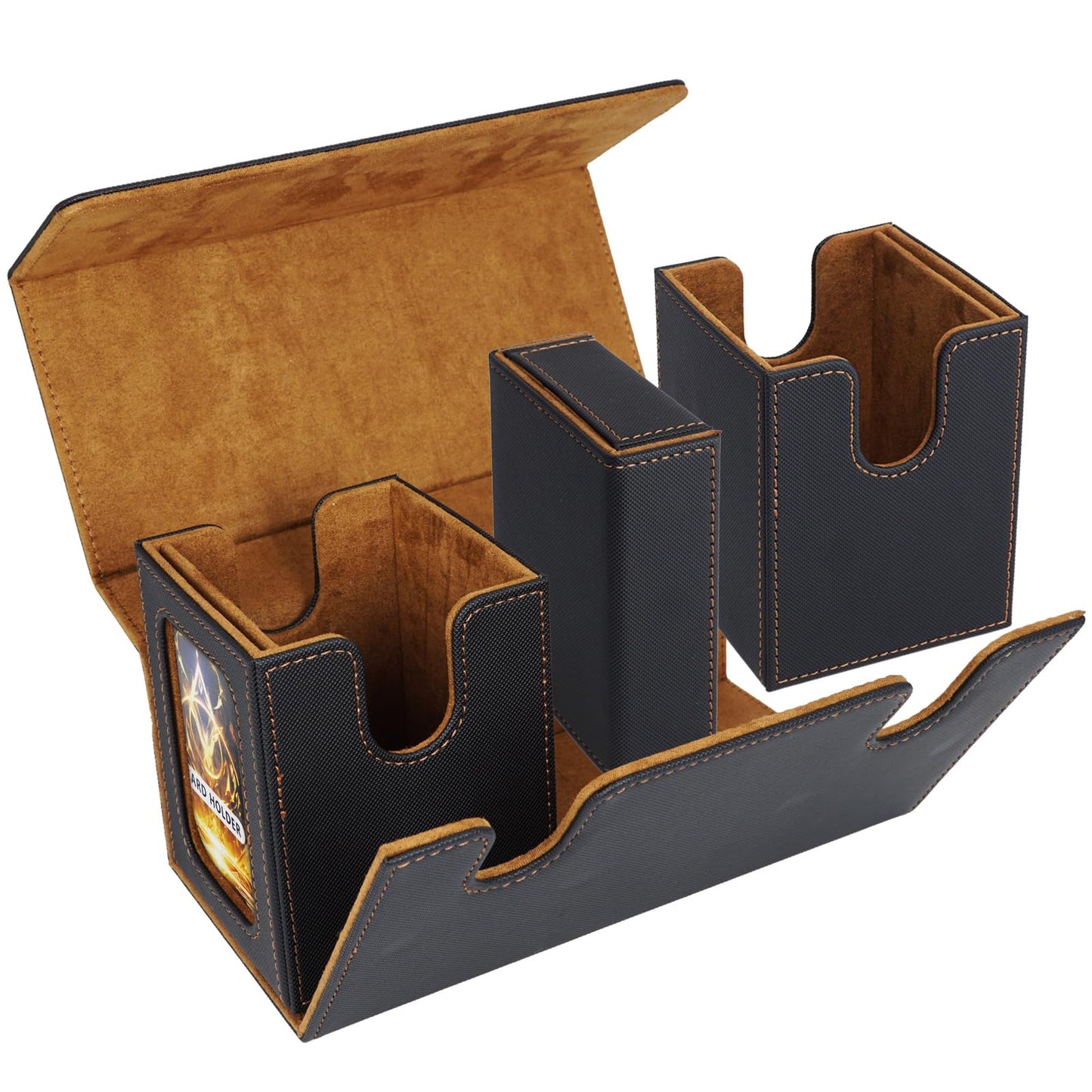 AFIING MTG Commander Deck Box – 200 Double-Sleeved Card Storage, 3-in-1 Magnetic Organizer (Black/Gold)