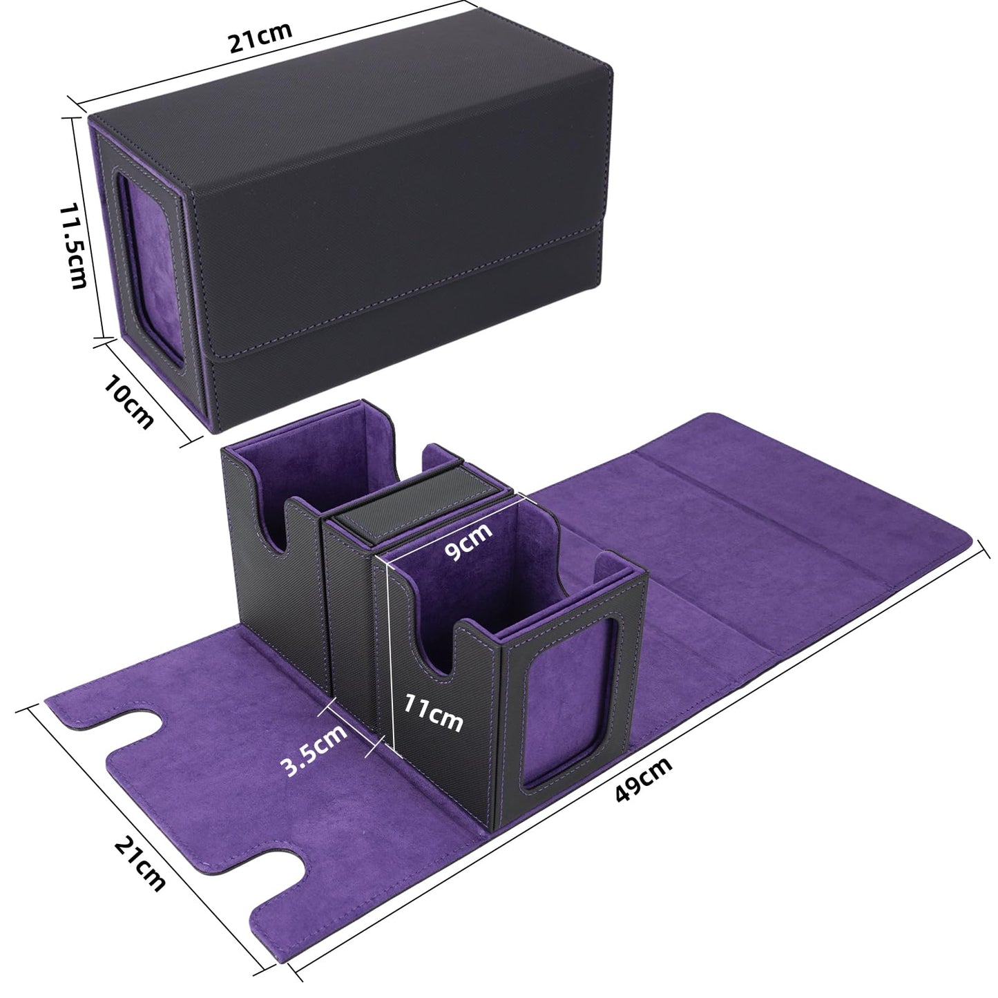 AFIING MTG Commander Deck Box – 200 Double-Sleeved Card Storage, 3-in-1 Magnetic Case Organizer (Black/Purple)
