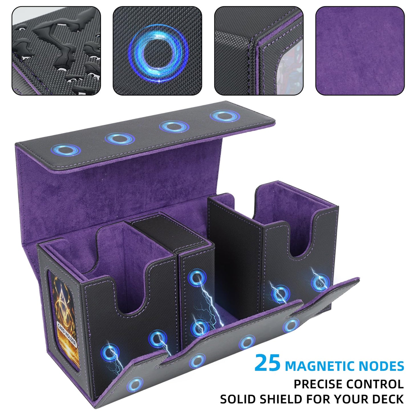AFIING MTG Commander Deck Box – 200 Double-Sleeved Card Storage, 3-in-1 Magnetic Case Organizer (Black/Purple)