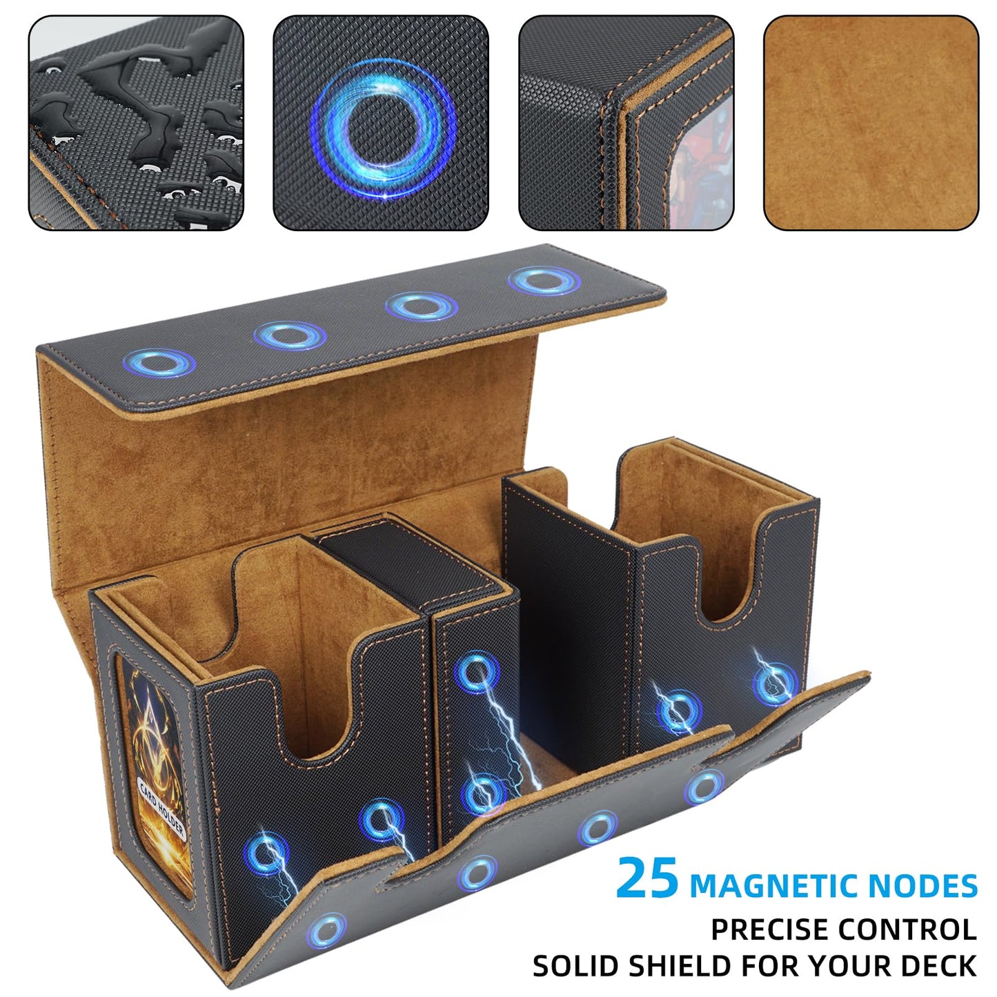 AFIING MTG Commander Deck Box – 200 Double-Sleeved Card Storage, 3-in-1 Magnetic Organizer (Black/Gold)