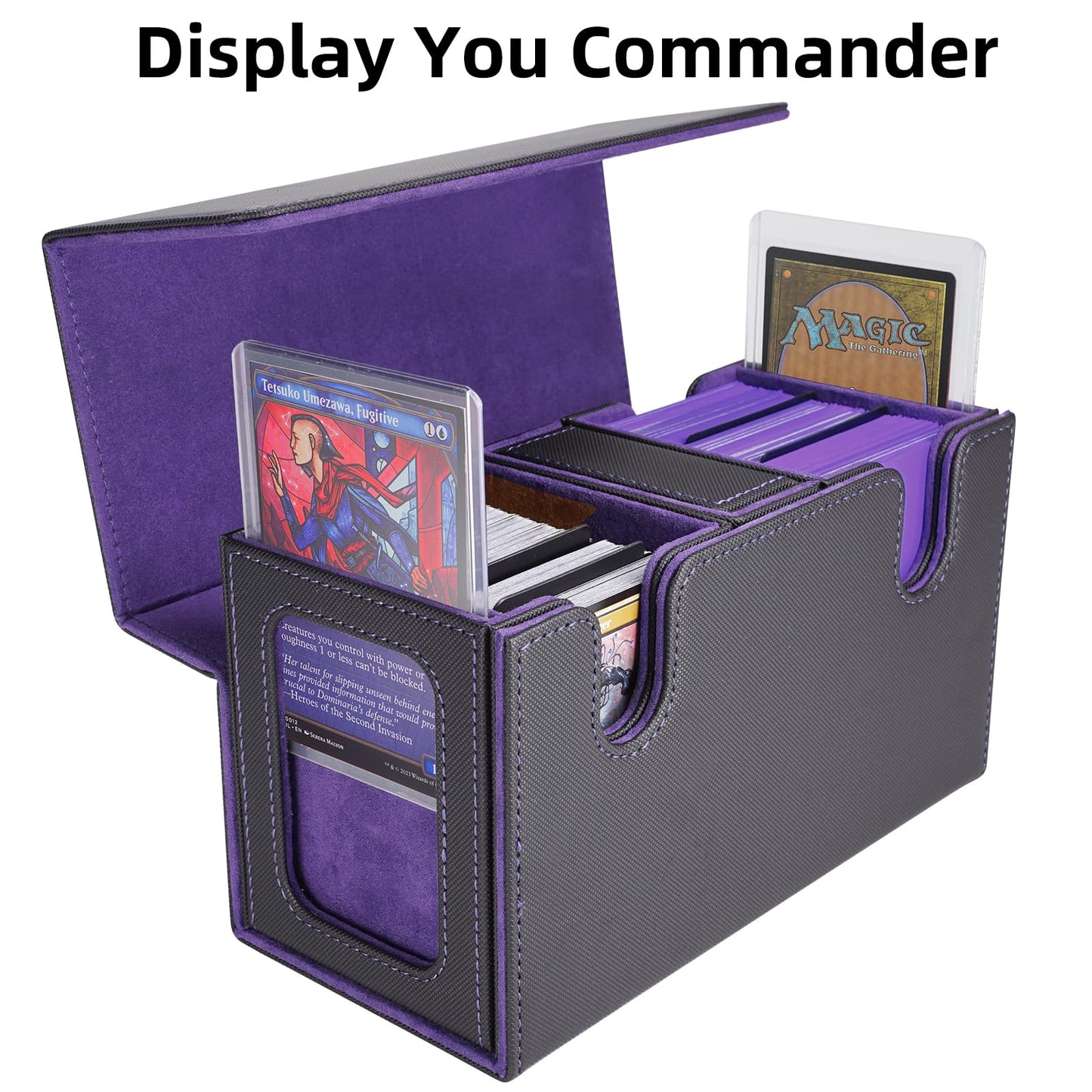 AFIING MTG Commander Deck Box – 200 Double-Sleeved Card Storage, 3-in-1 Magnetic Case Organizer (Black/Purple)