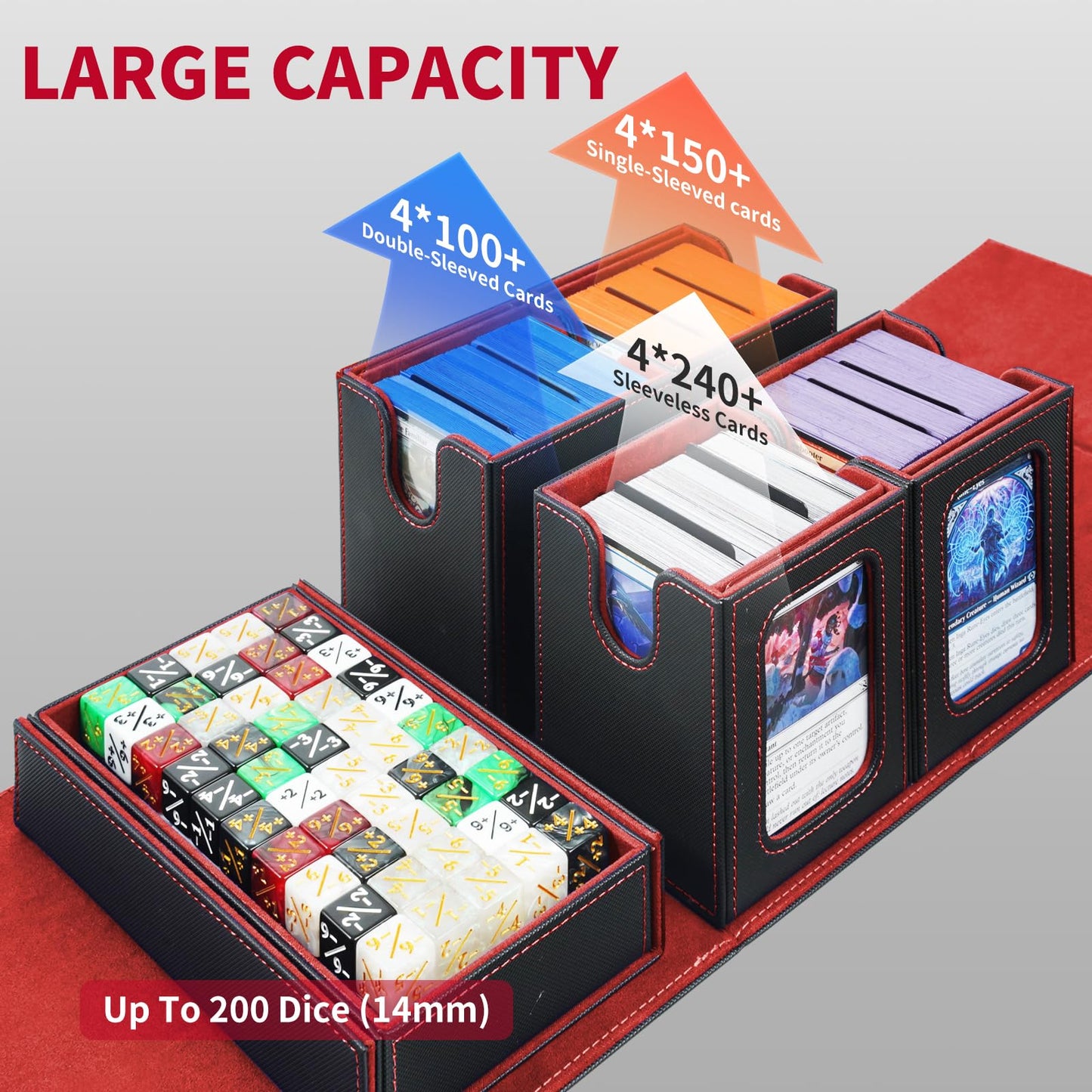 AFIING Commander Deck Box – 400+ Cards, 4 Removable Deck Cases, Display Window