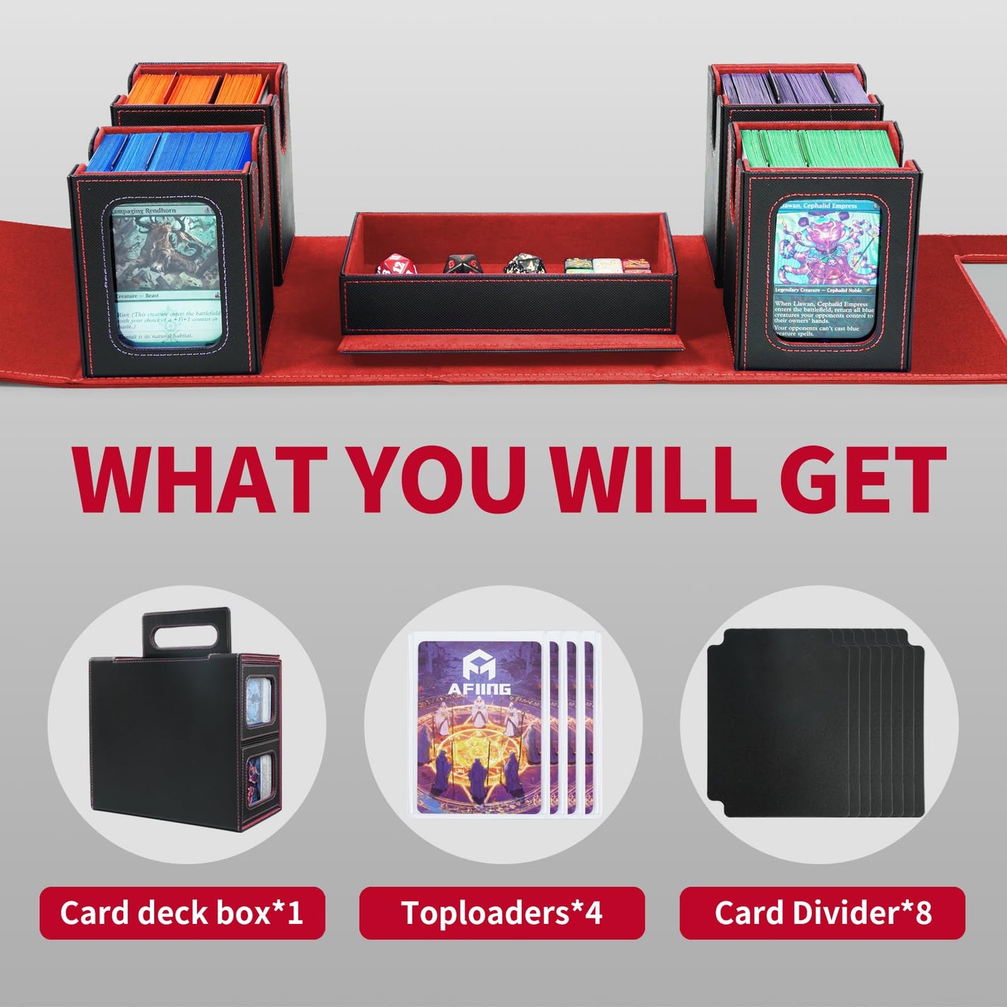 AFIING Commander Deck Box – 400+ Cards, 4 Removable Deck Cases, Display Window