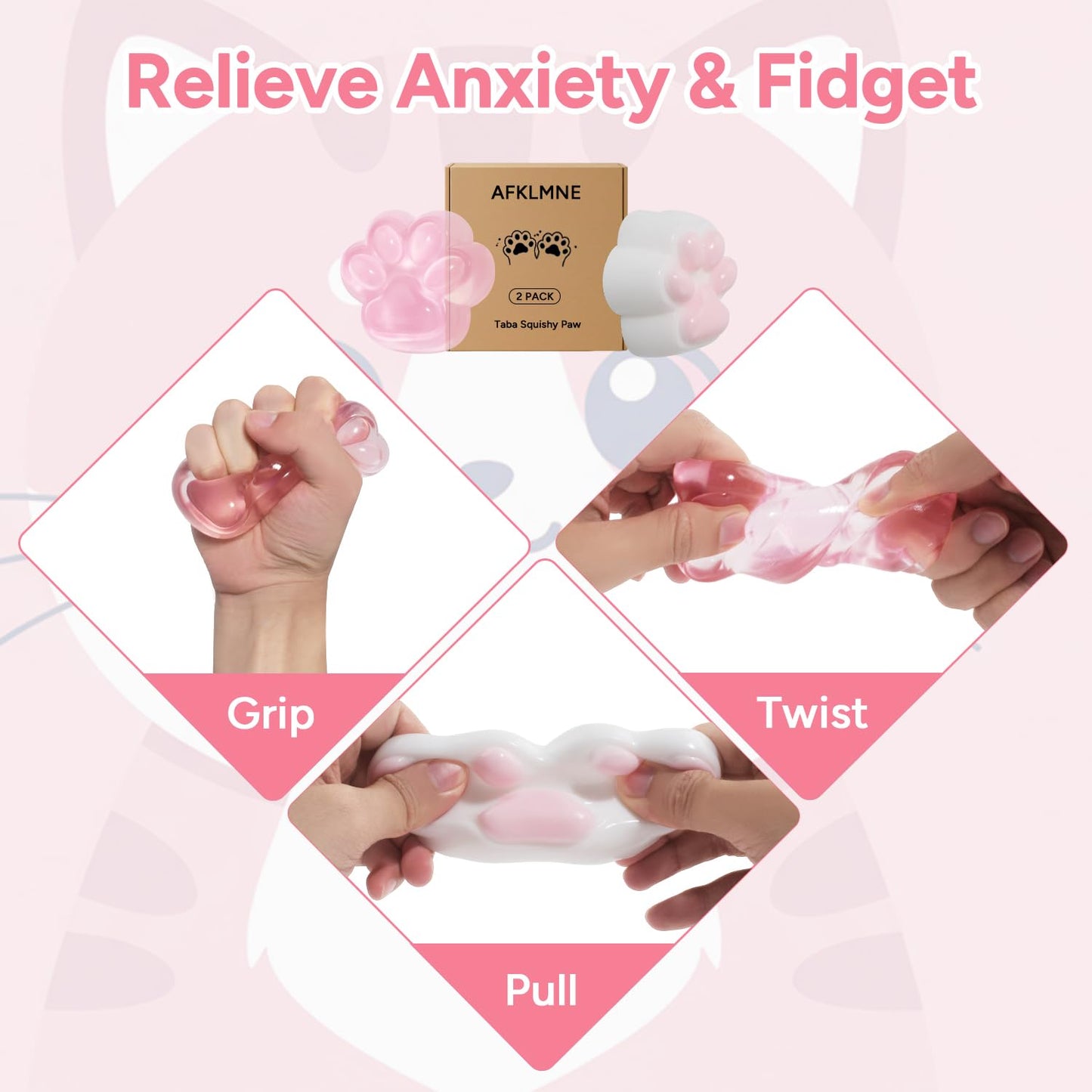 AFKLMNE 2-Pack Taba Squishy Cat Paw Fidget Toys – Soft Pink Stress Relief for Desk & School