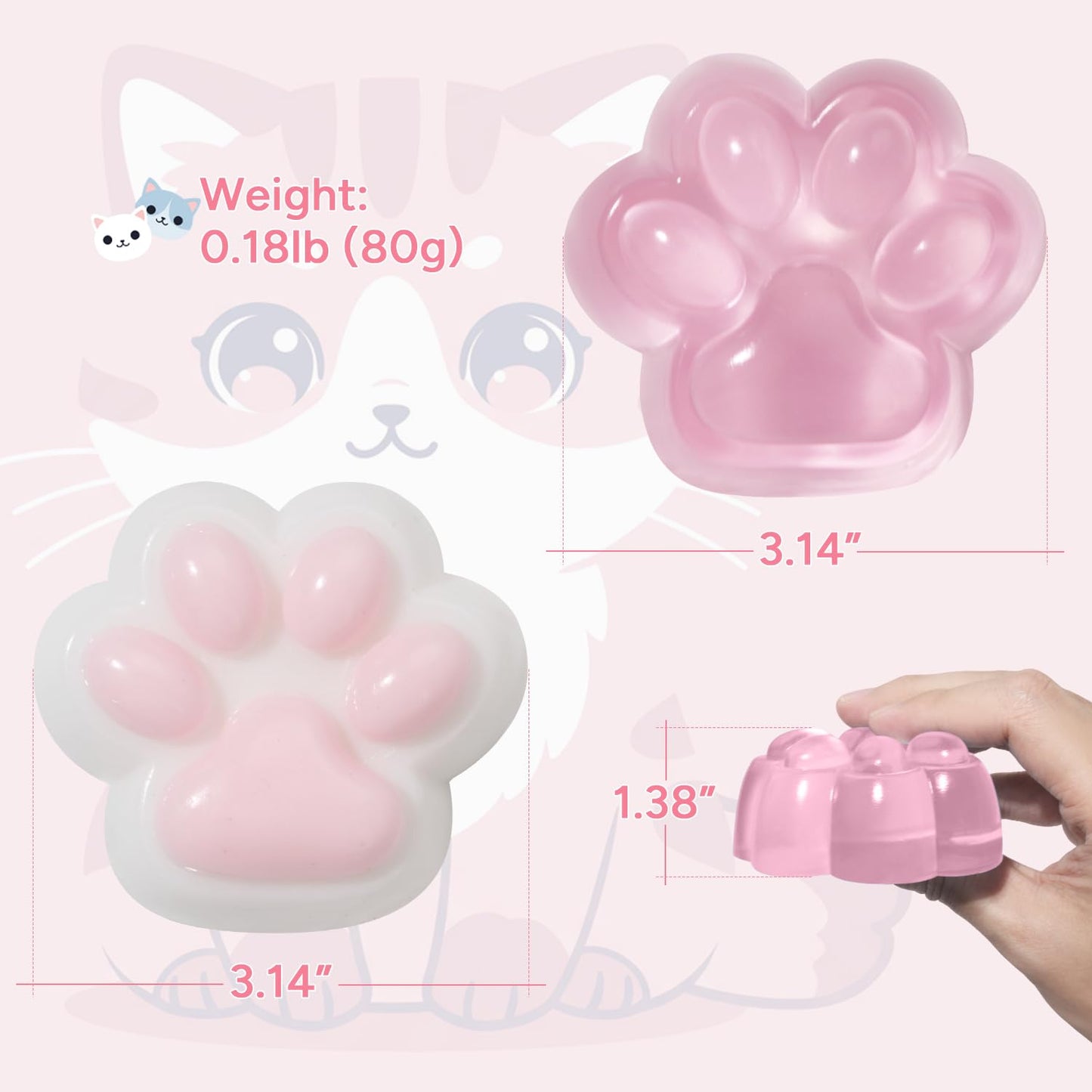 AFKLMNE 2-Pack Taba Squishy Cat Paw Fidget Toys – Soft Pink Stress Relief for Desk & School
