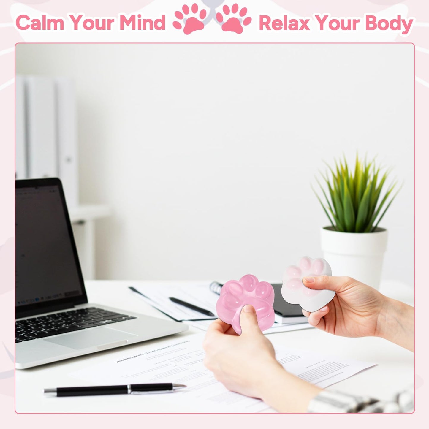 AFKLMNE 2-Pack Taba Squishy Cat Paw Fidget Toys – Soft Pink Stress Relief for Desk & School