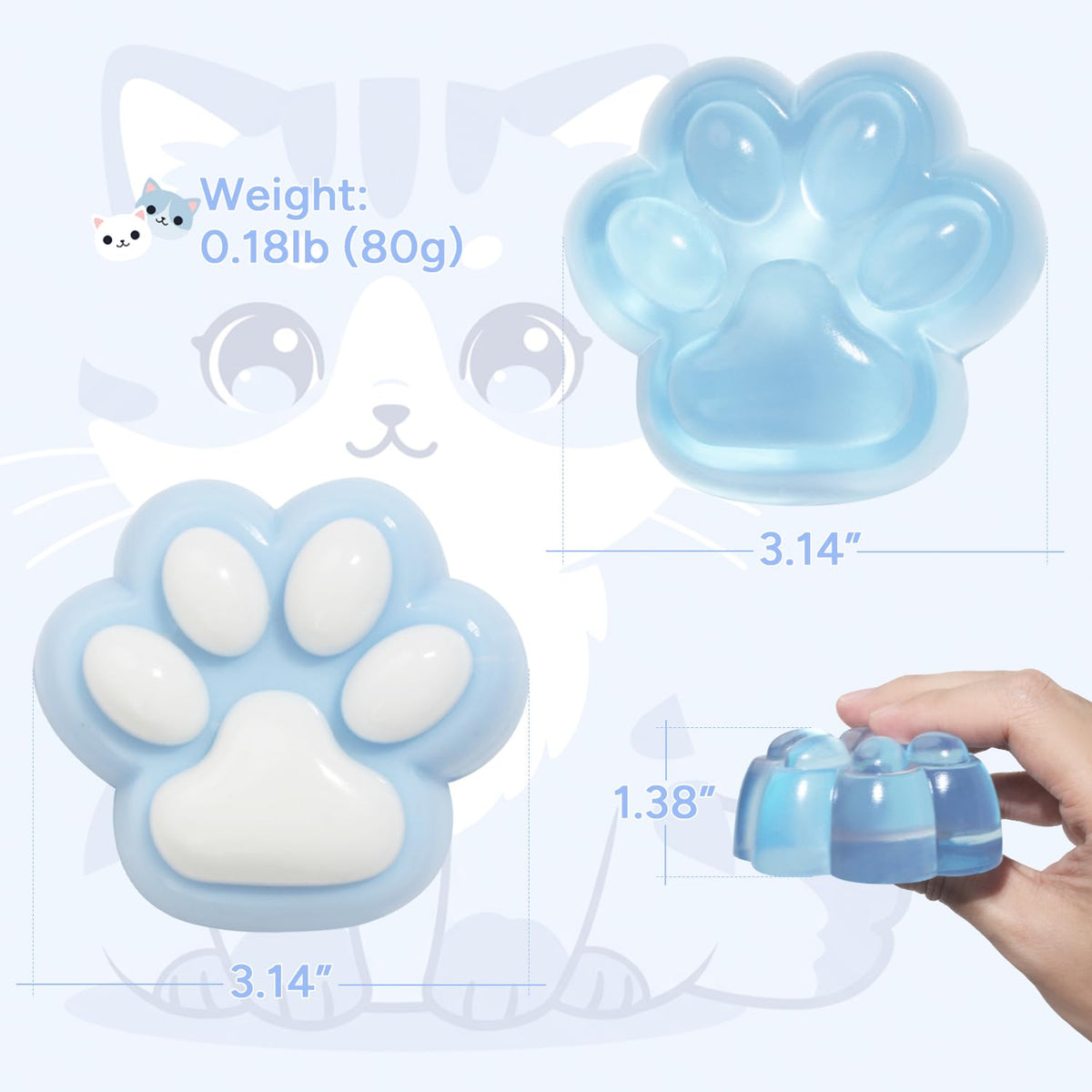 AFKLMNE 2-Pack Taba Squishy Cat Paw Fidget Toys - Stress Relief & Focus (Blue)