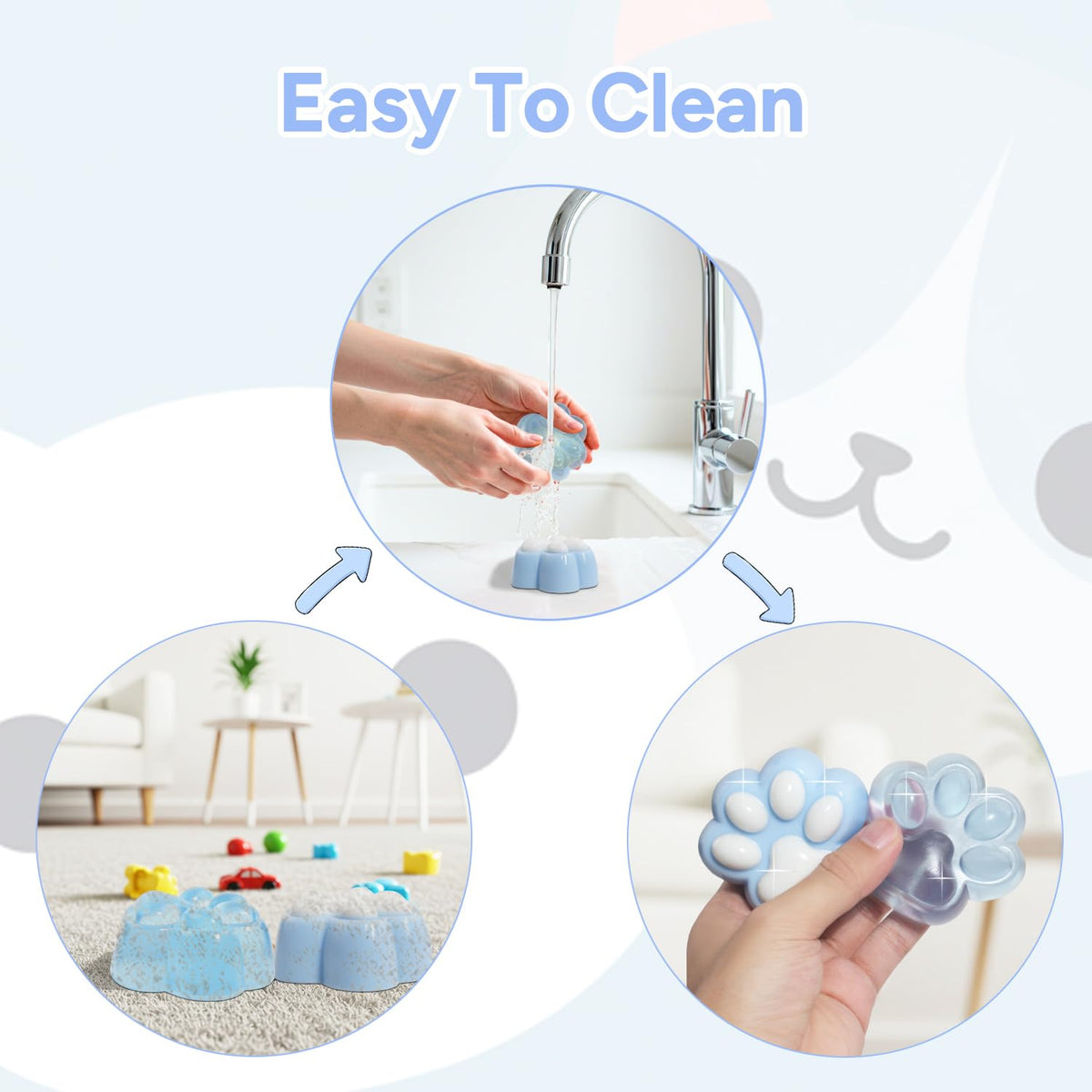 AFKLMNE 2-Pack Taba Squishy Cat Paw Fidget Toys - Stress Relief & Focus (Blue)