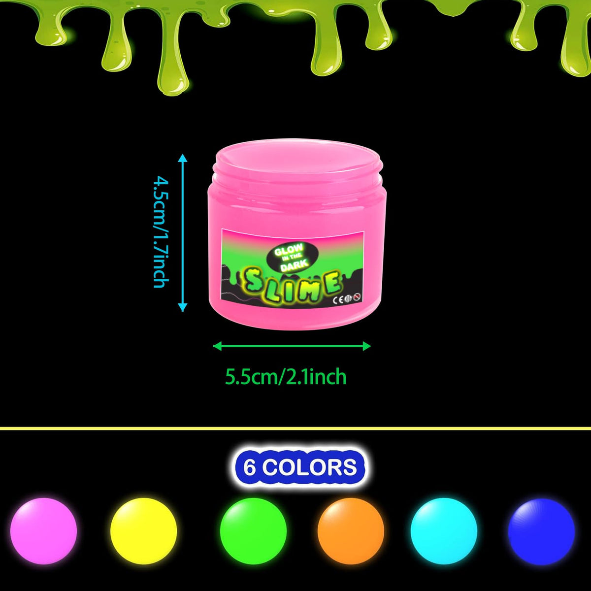 Afofall Glow in the Dark Slime Kit 6 Pack — Neon Colors, Non-Sticky, 60ml Jars