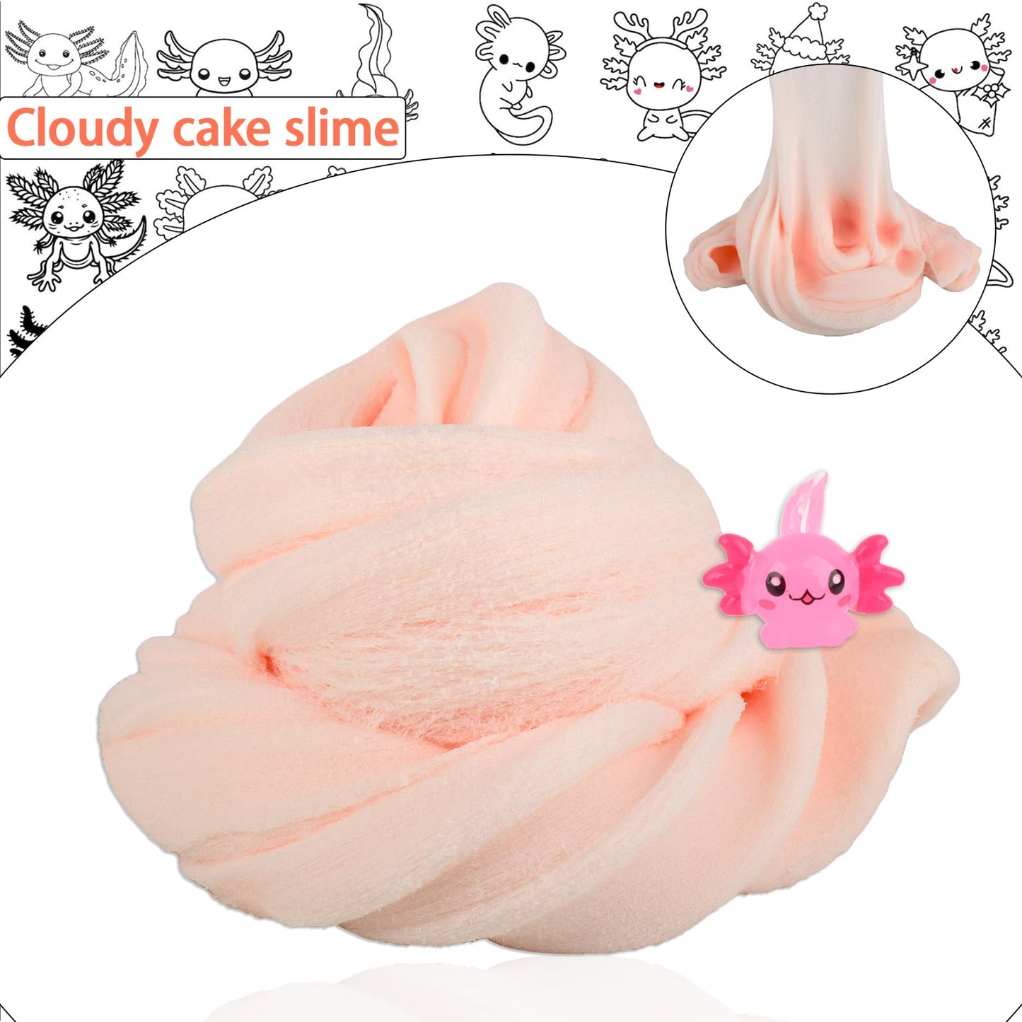 Afofall Axolotl Cloud Slime – Premium 8 oz Pre-Made Scented Slime with Resin Charm