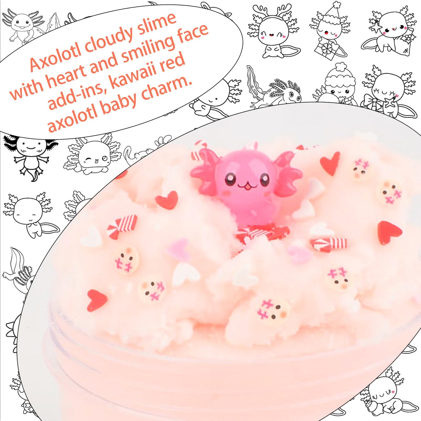 Afofall Axolotl Cloud Slime – Premium 8 oz Pre-Made Scented Slime with Resin Charm