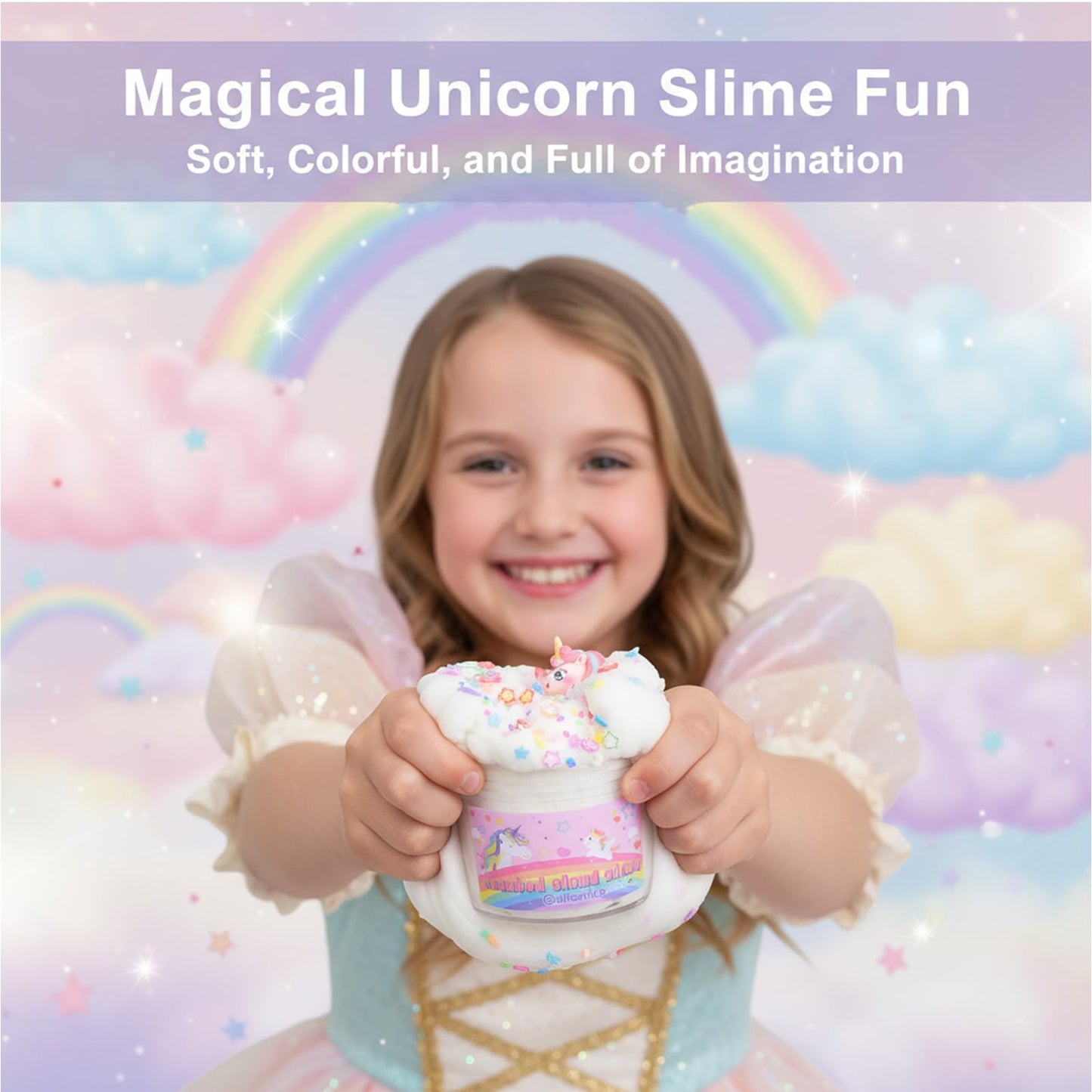 Afofall Unicorn Cloud Slime – Premade, Non-Sticky & Stretchy, 8 oz