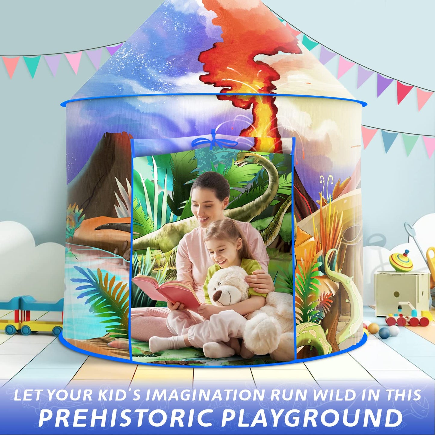 Afomida Dinosaur Play Tent for Kids | Large Pop Up Indoor/Outdoor Adventure