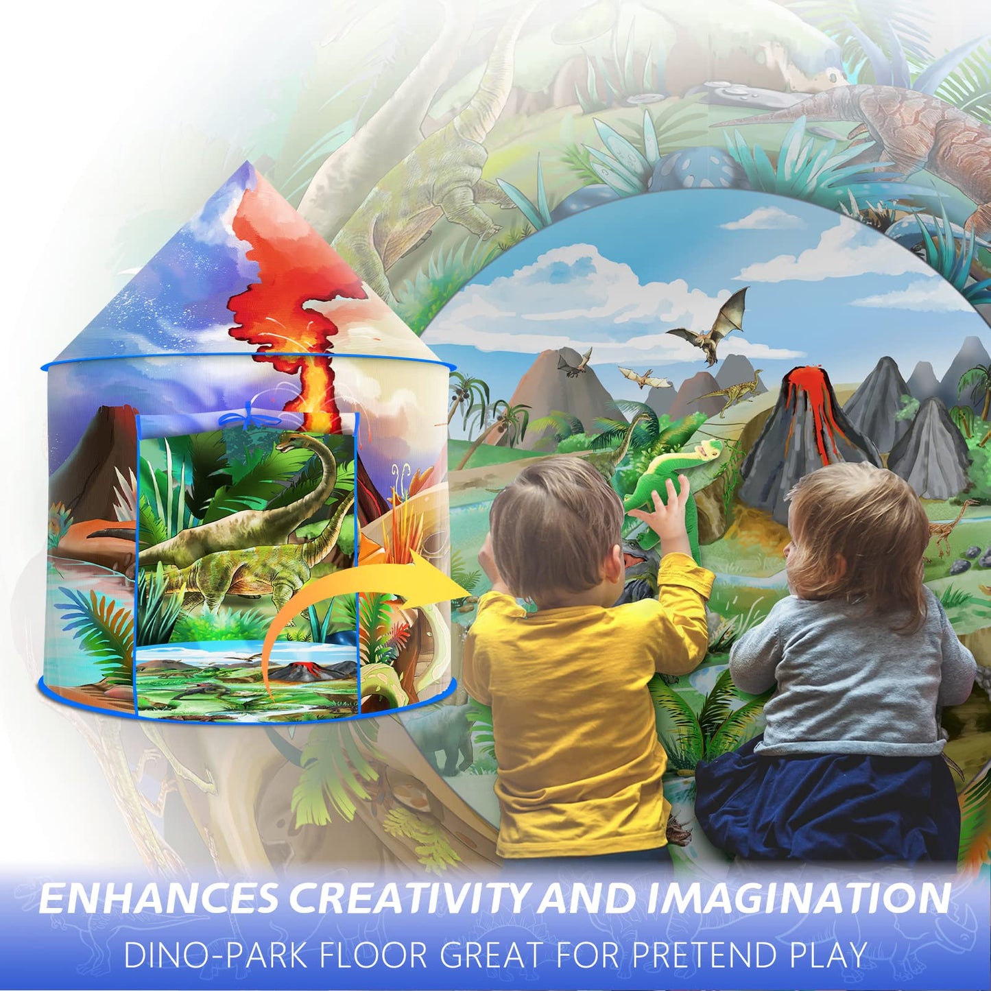 Afomida Dinosaur Play Tent for Kids | Large Pop Up Indoor/Outdoor Adventure