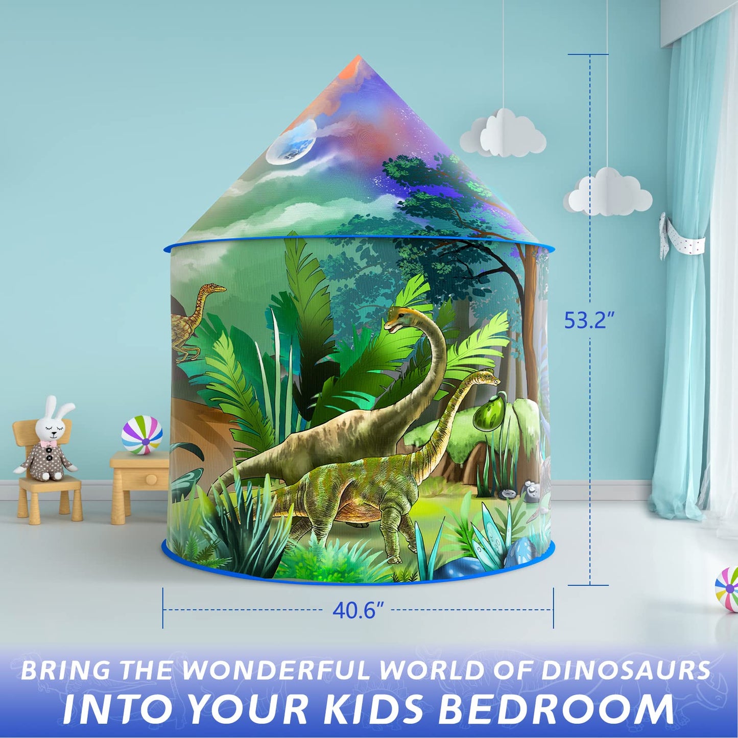 Afomida Dinosaur Play Tent for Kids | Large Pop Up Indoor/Outdoor Adventure