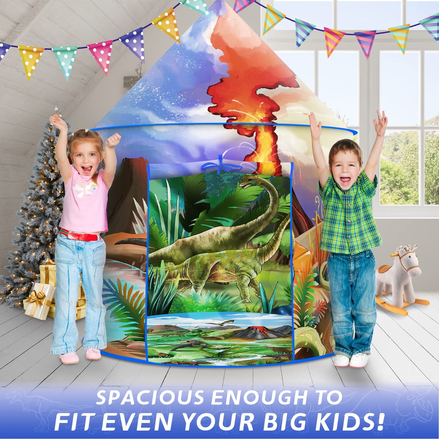 Afomida Dinosaur Play Tent for Kids | Large Pop Up Indoor/Outdoor Adventure