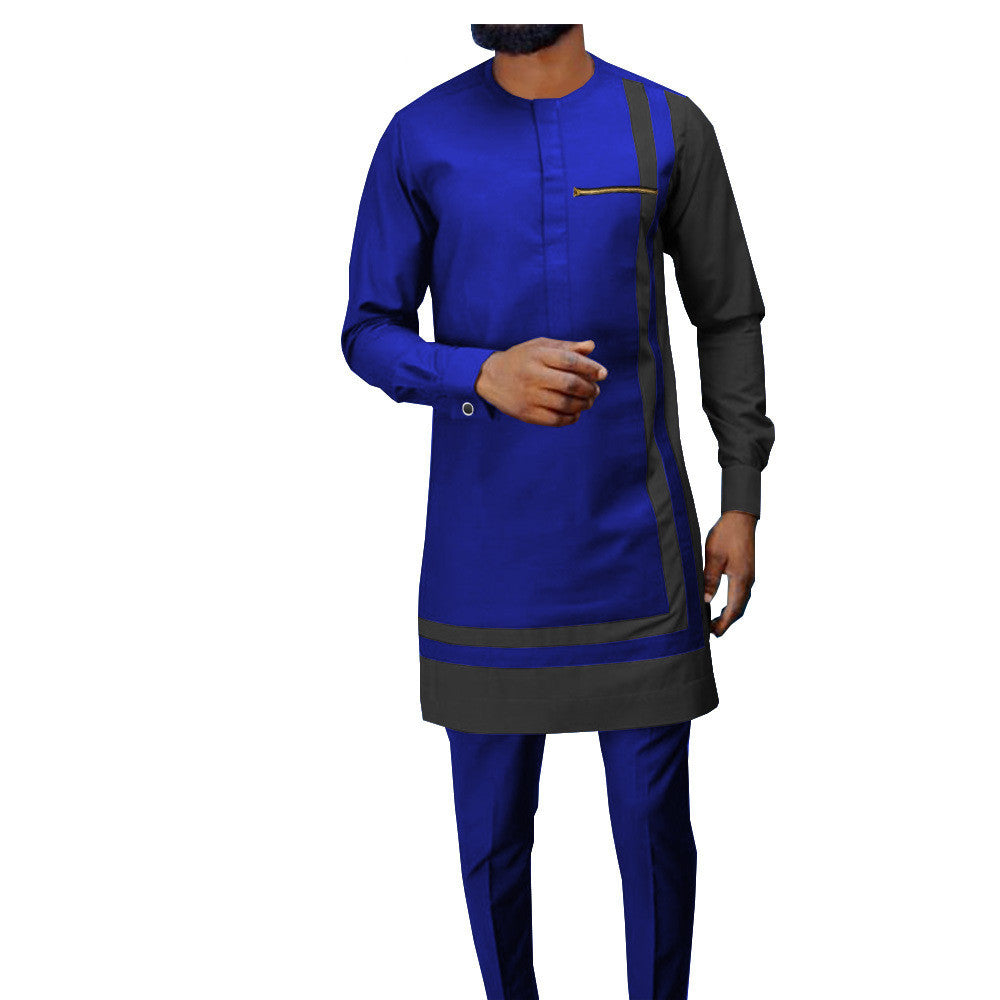 African Men's Casual Suit, Ethnic Print Modest Cotton Suit