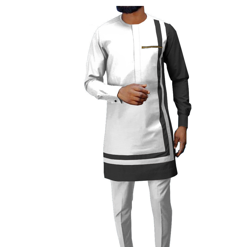 African Men's Casual Suit, Ethnic Print Modest Cotton Suit