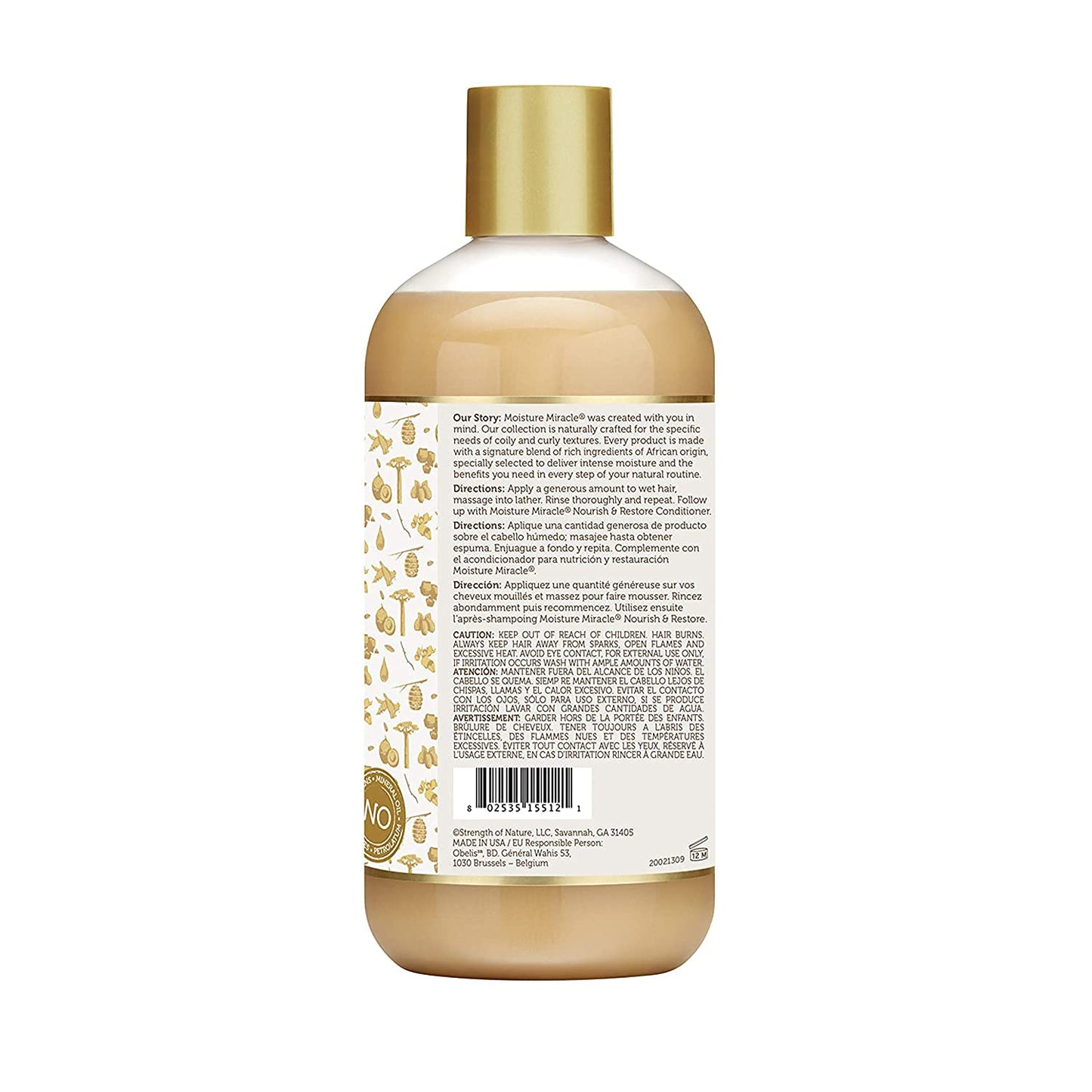 African Pride Moisture Miracle Honey & Coconut Oil Shampoo – For Natural Coils & Curls, Sulfate Free, Color Safe, 12 oz (3 Pack)